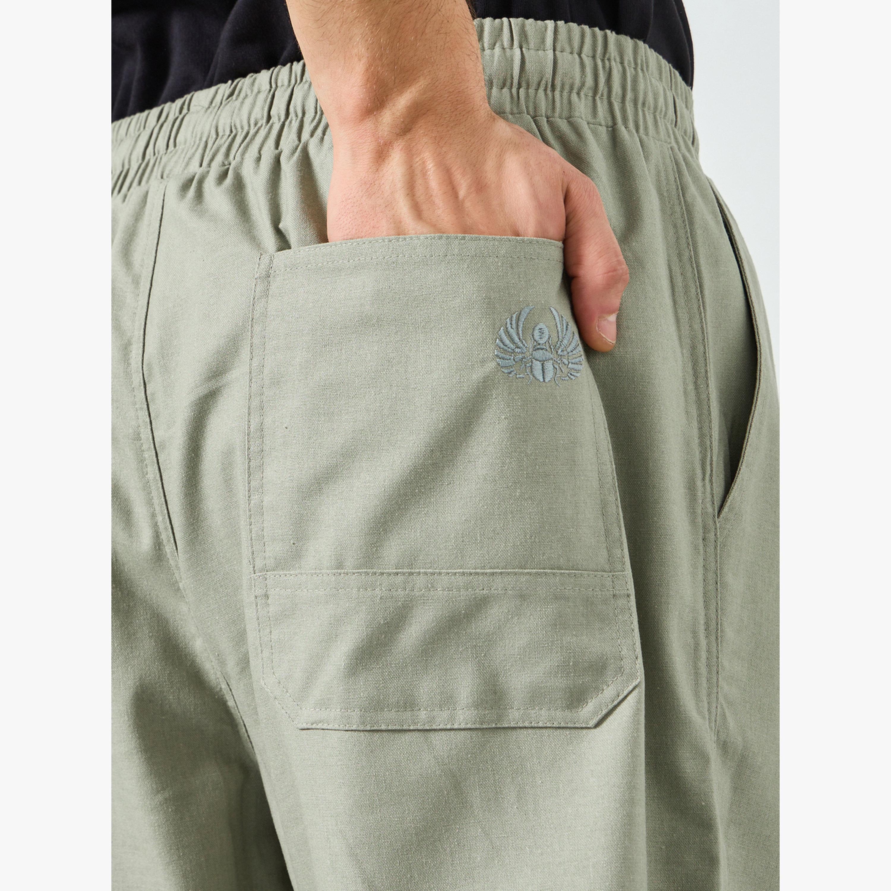 بنطال قصة مريحة من مزيج الكتان للرجال لون رمادي-men-clothing-bottoms-joggers-image-4