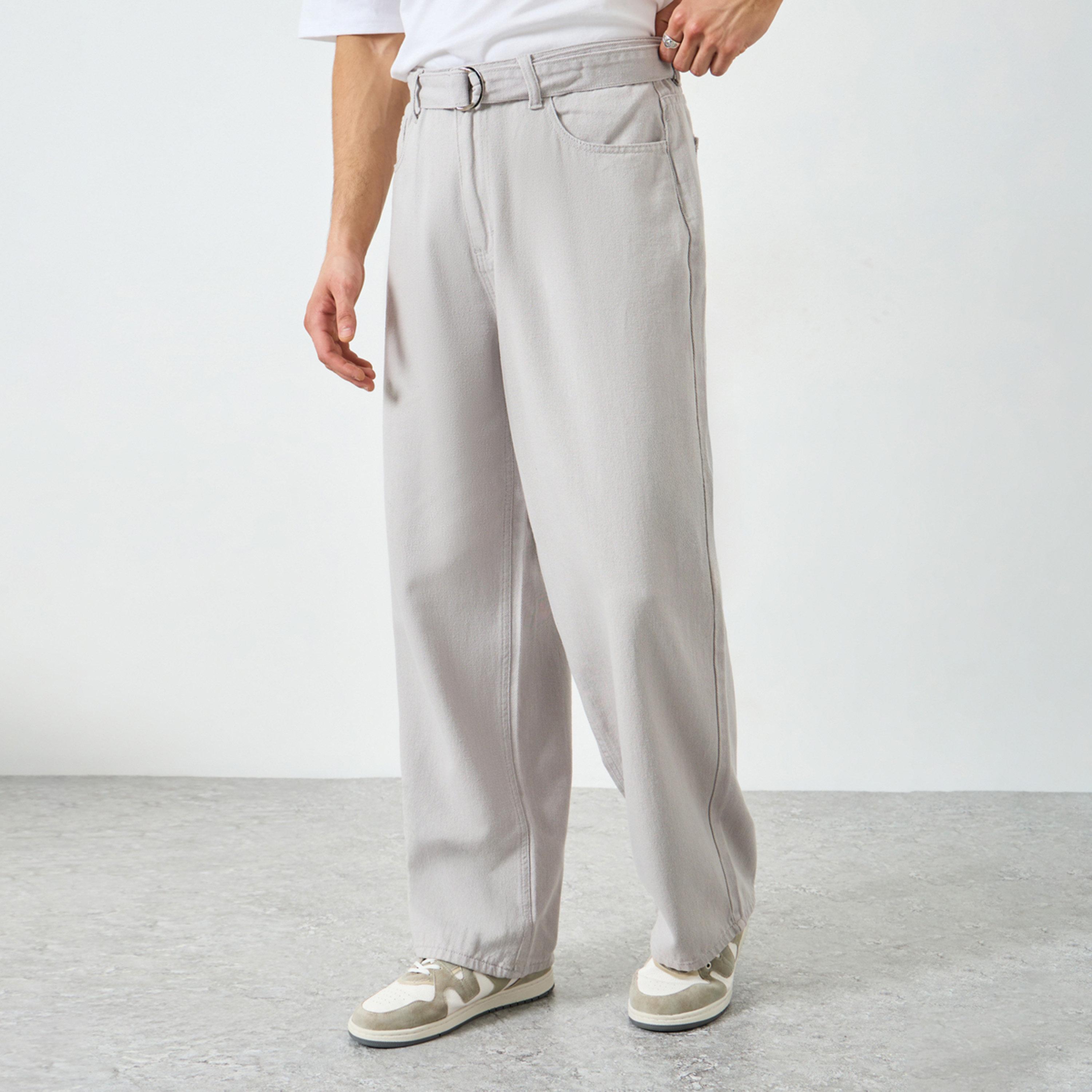 Styli Men Grey Mid Rise Belted Relaxed Fit Jeans-men-clothing-bottoms-jeans-image-1