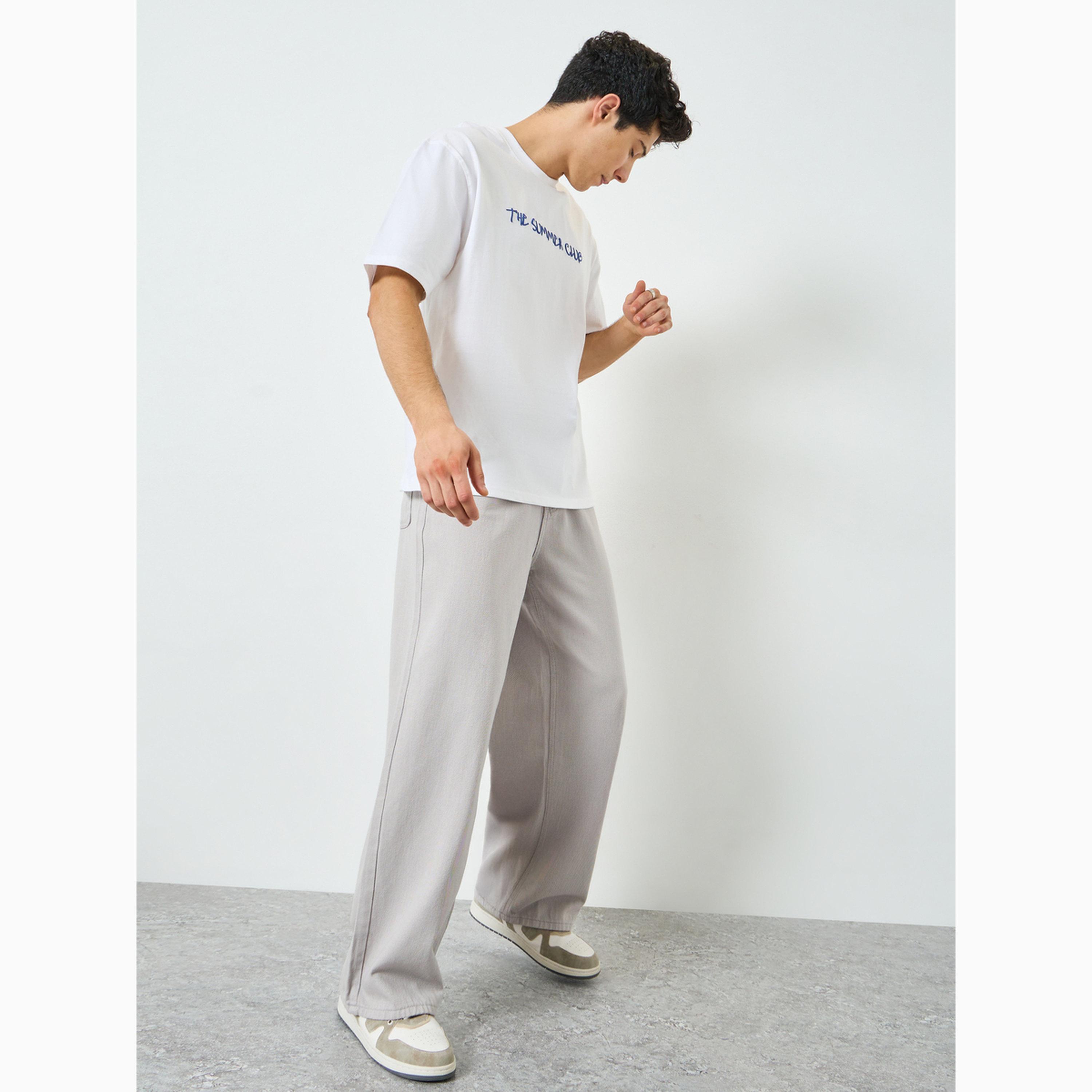 جينز قصة مريحة مع حزام بخصر متوسط الارتفاع لون رمادي للرجال-men-clothing-bottoms-jeans-image-2