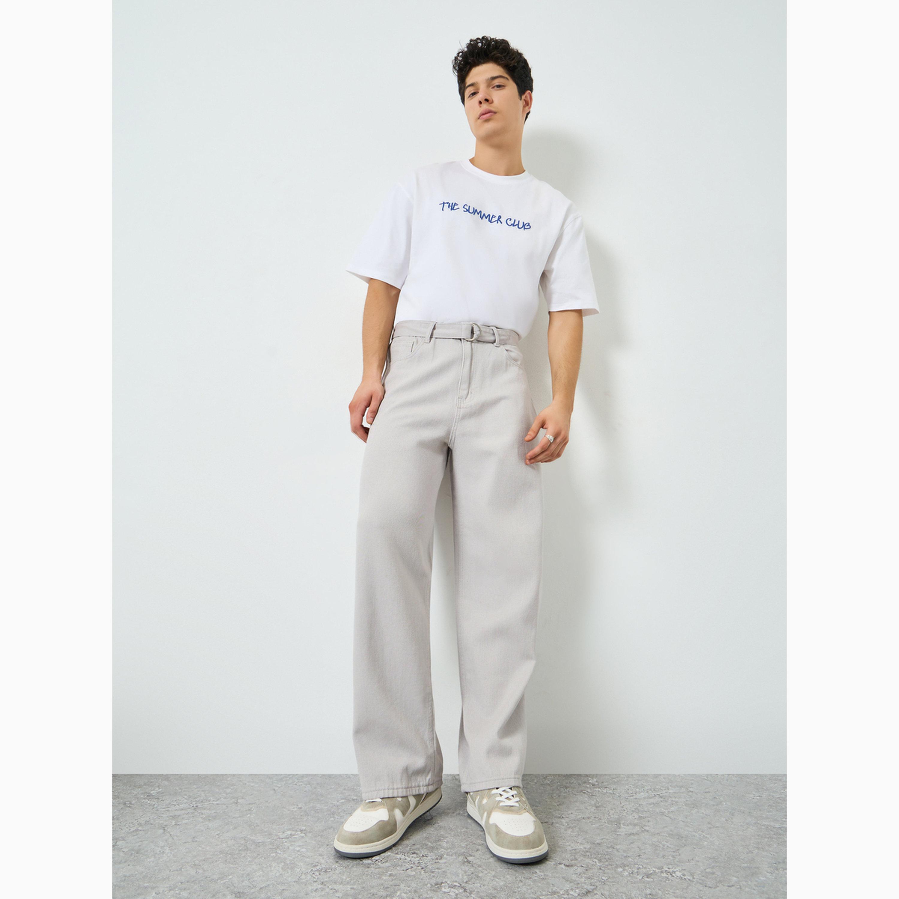 جينز قصة مريحة مع حزام بخصر متوسط الارتفاع لون رمادي للرجال-men-clothing-bottoms-jeans-image-3