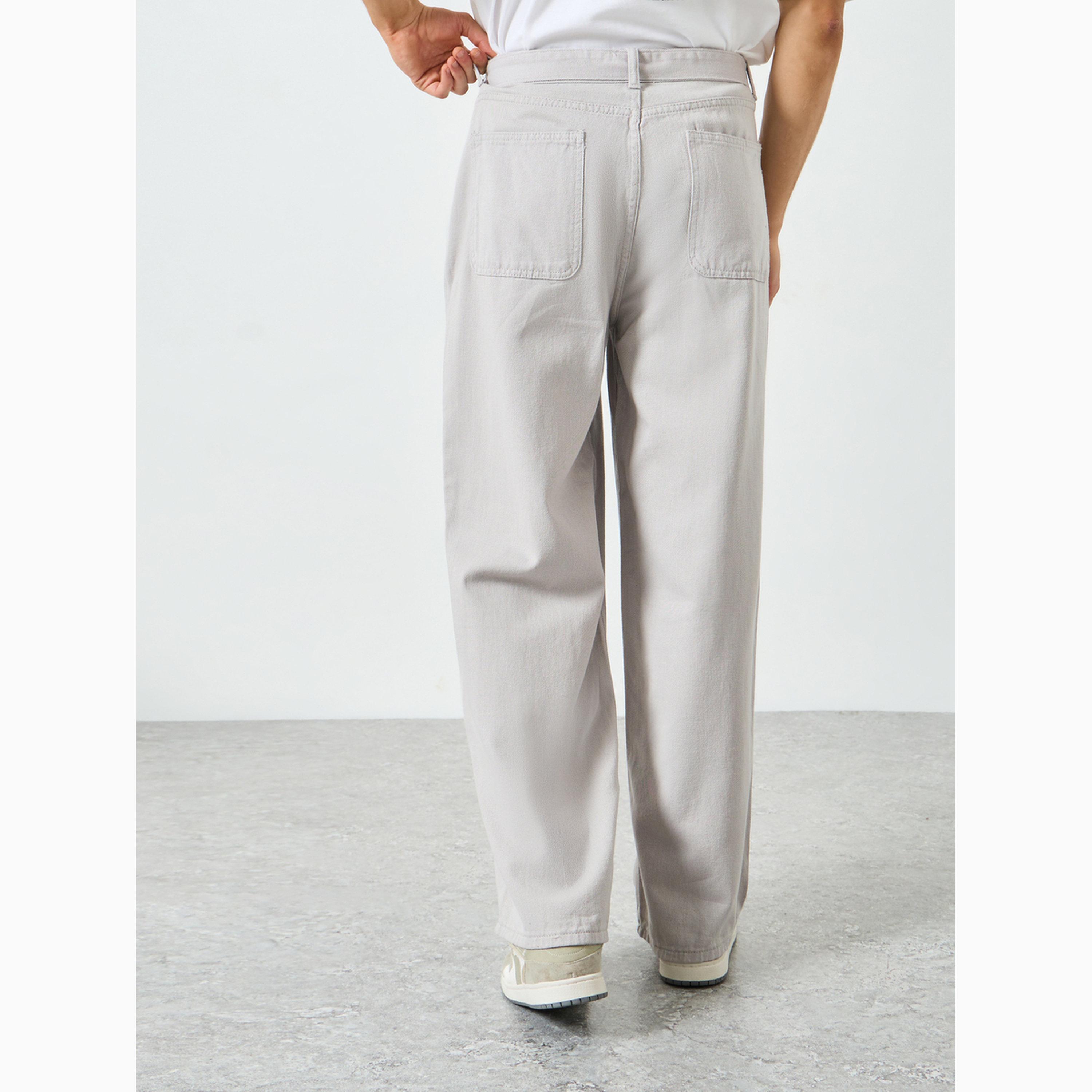 Styli Men Grey Mid Rise Belted Relaxed Fit Jeans-men-clothing-bottoms-jeans-image-5