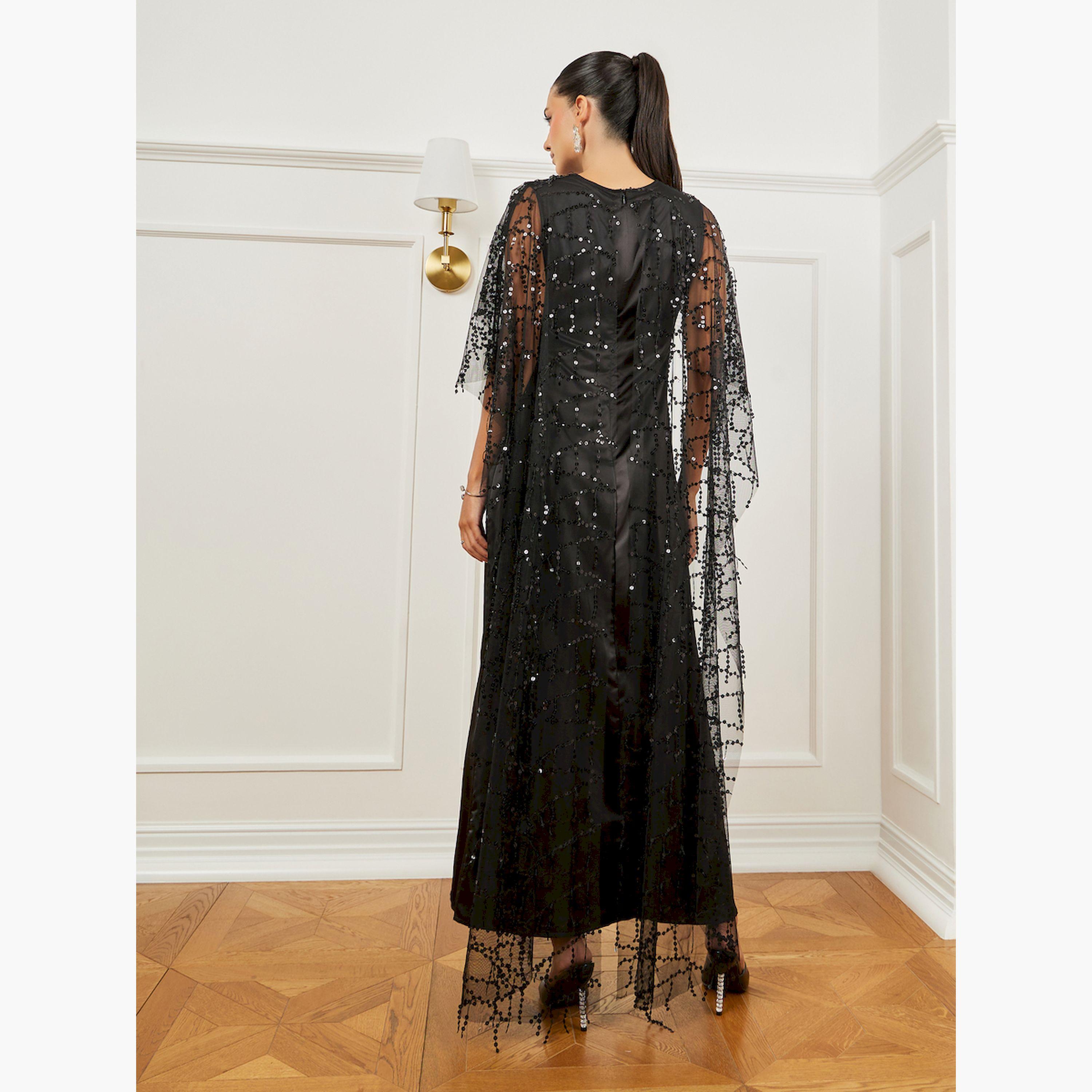 Styli Black Embellished Cape Maxi Dress-women-clothing-dresses-image-4