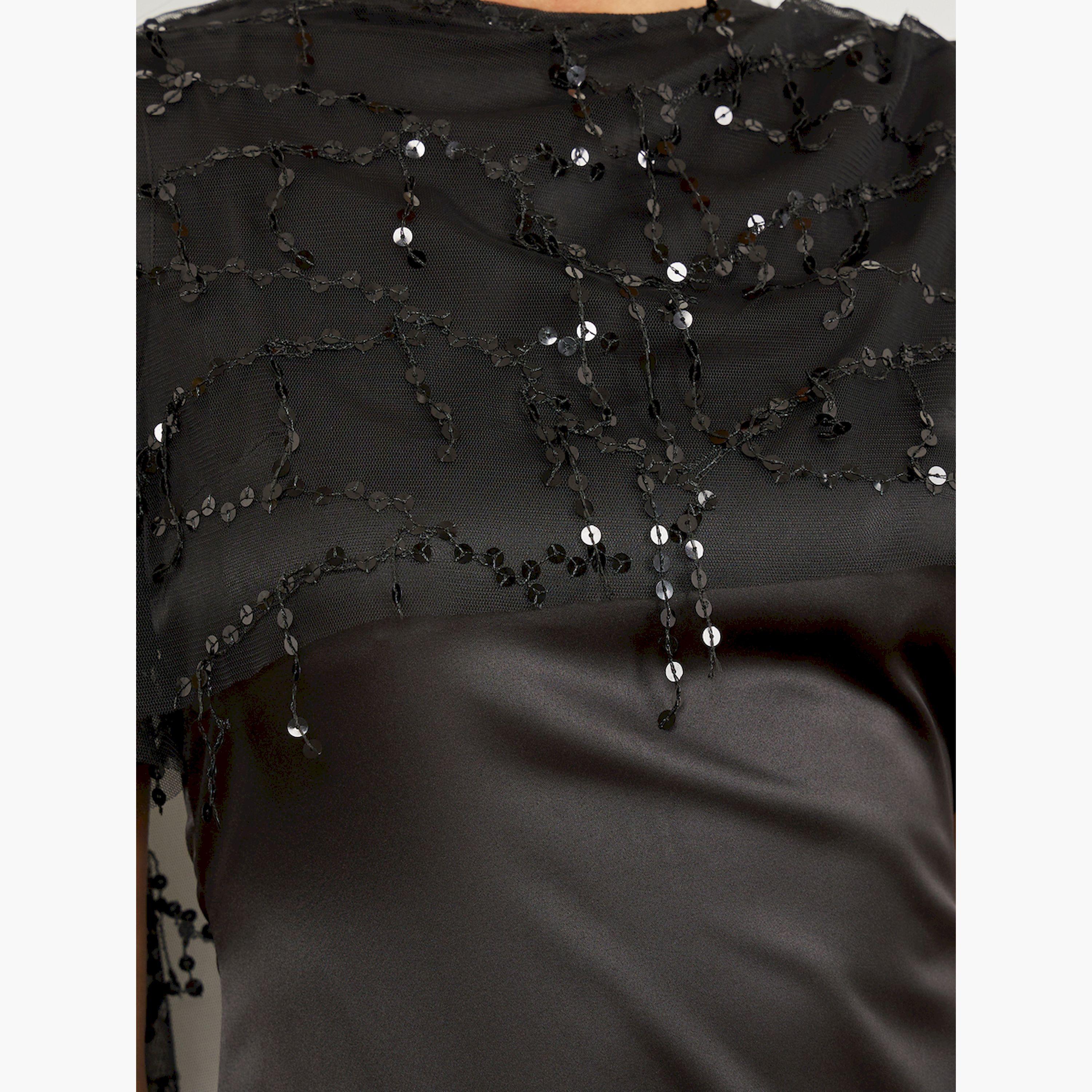 Styli Black Embellished Cape Maxi Dress-women-clothing-dresses-image-5