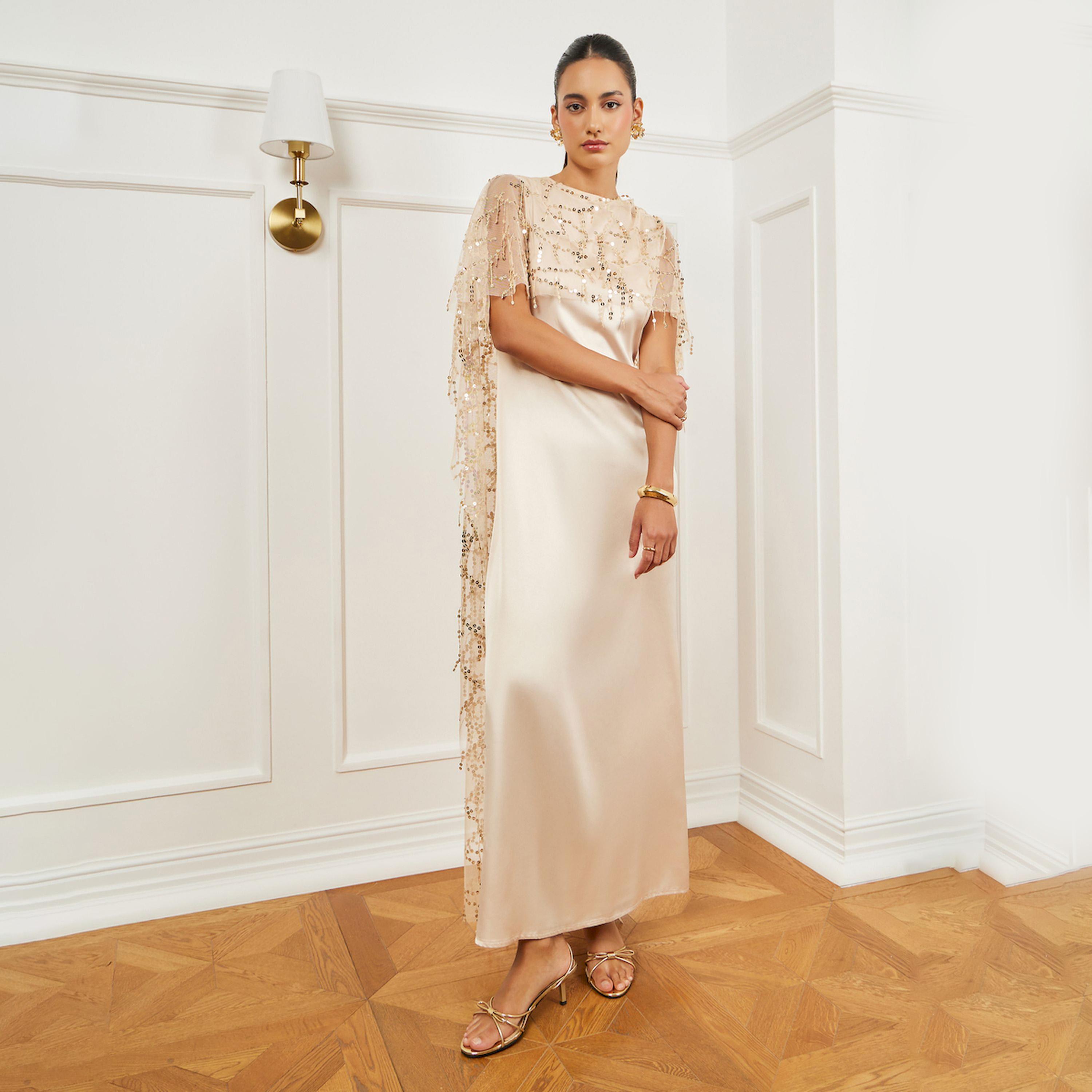 فستان طويل مزين بتصميم كيب-women-clothing-dresses-image-1