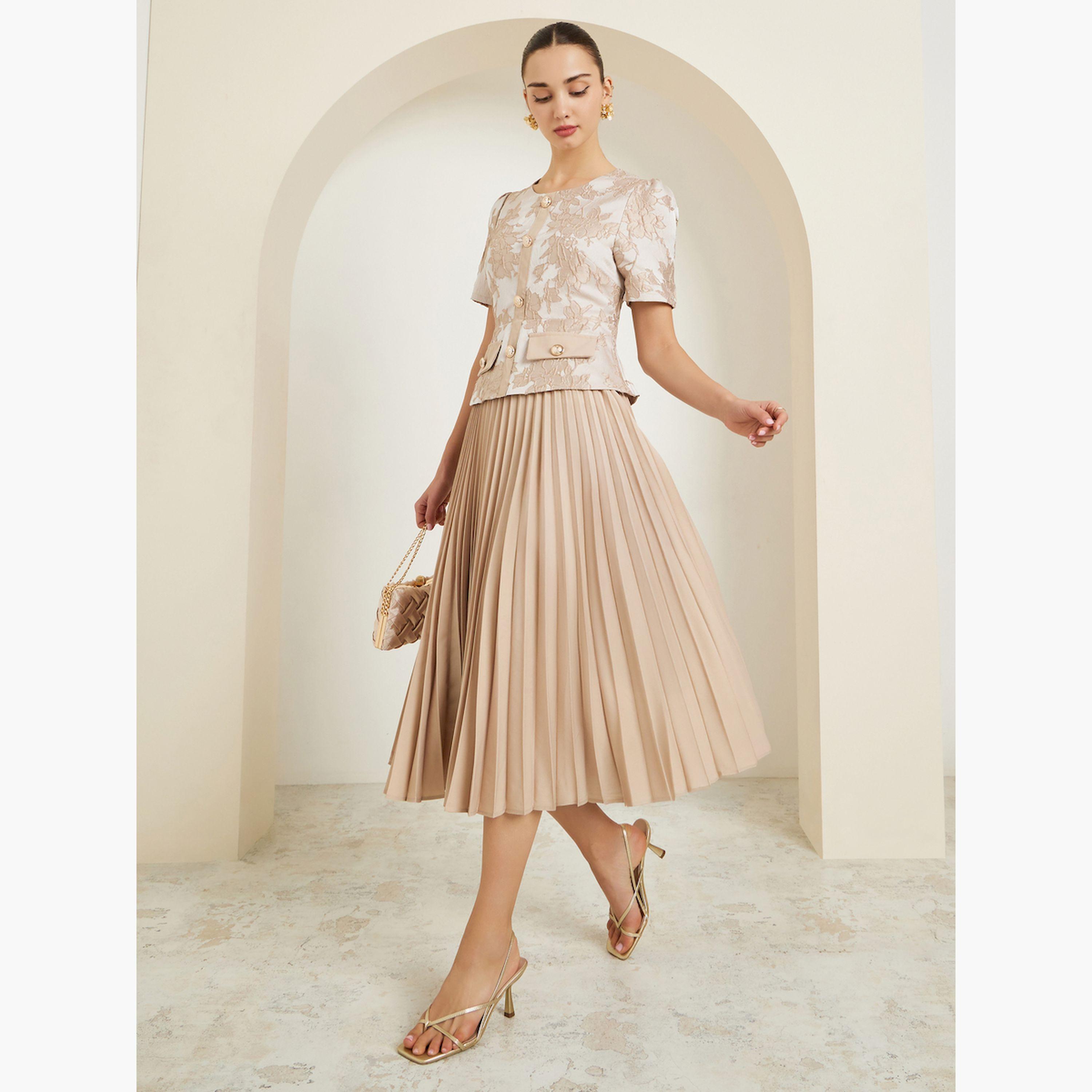 فستان ميدي بحافة واسعة جاكار بكسرات-women-clothing-dresses-image-3