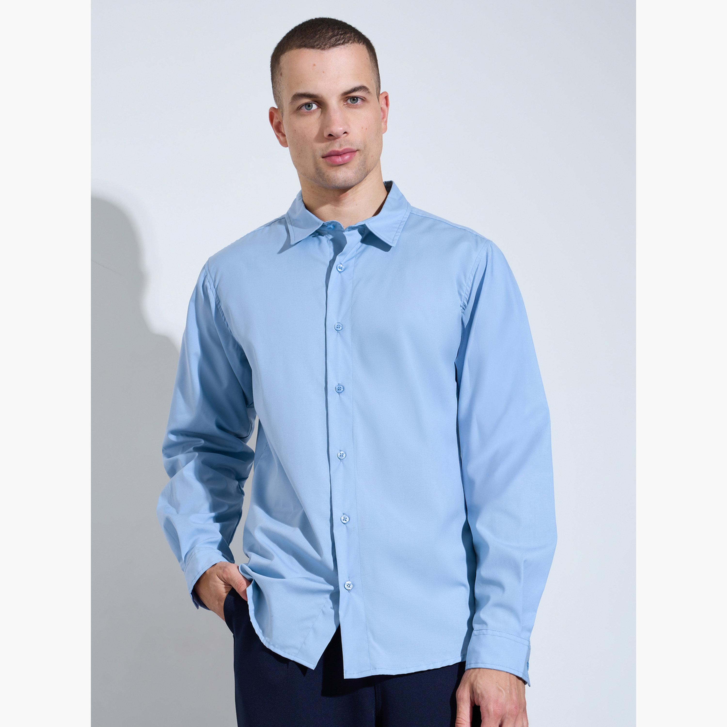 Styli Men Sky Blue Long Sleeves Slim Fit Shirt-men-clothing-shirts-image-1