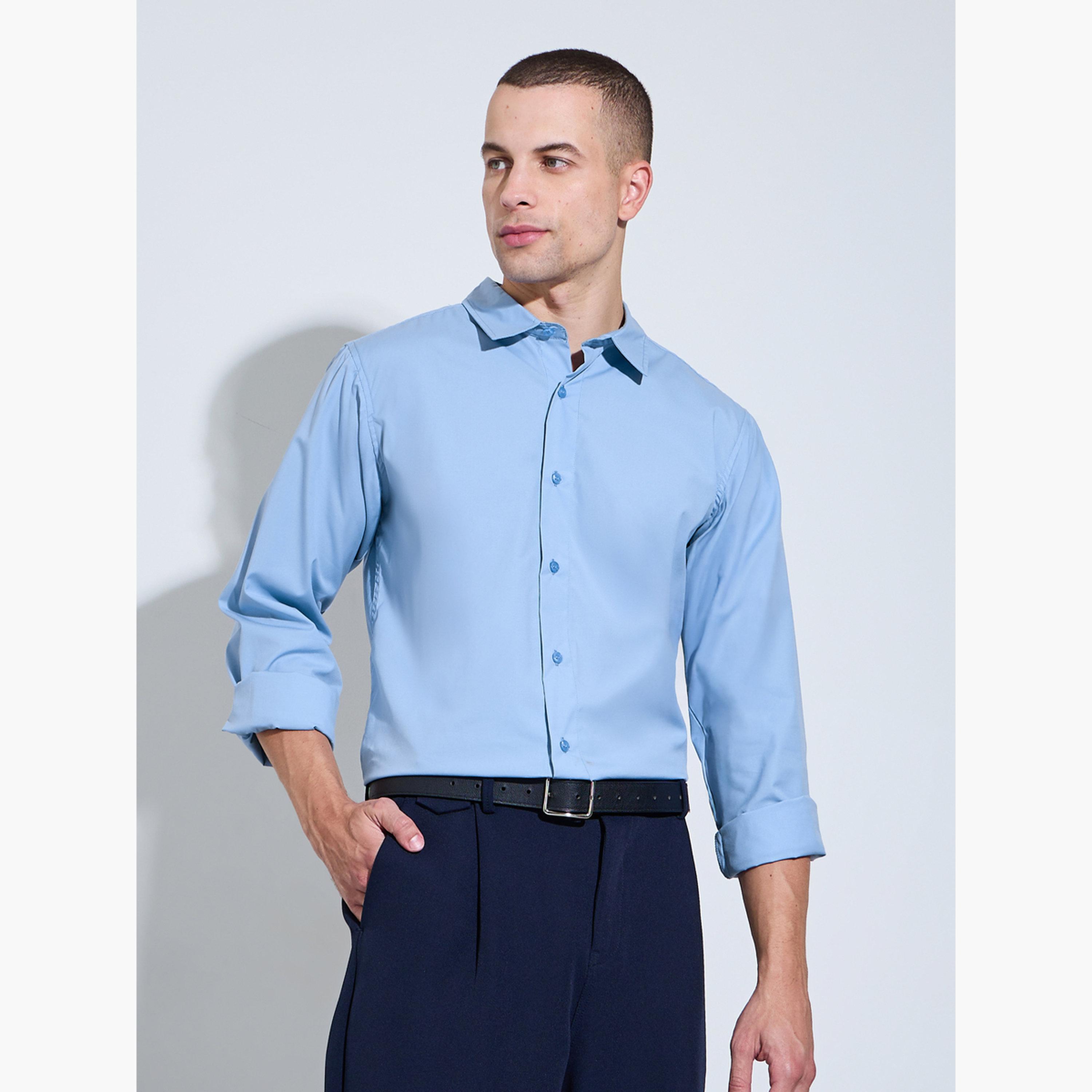 Styli Men Sky Blue Long Sleeves Slim Fit Shirt-men-clothing-shirts-image-3