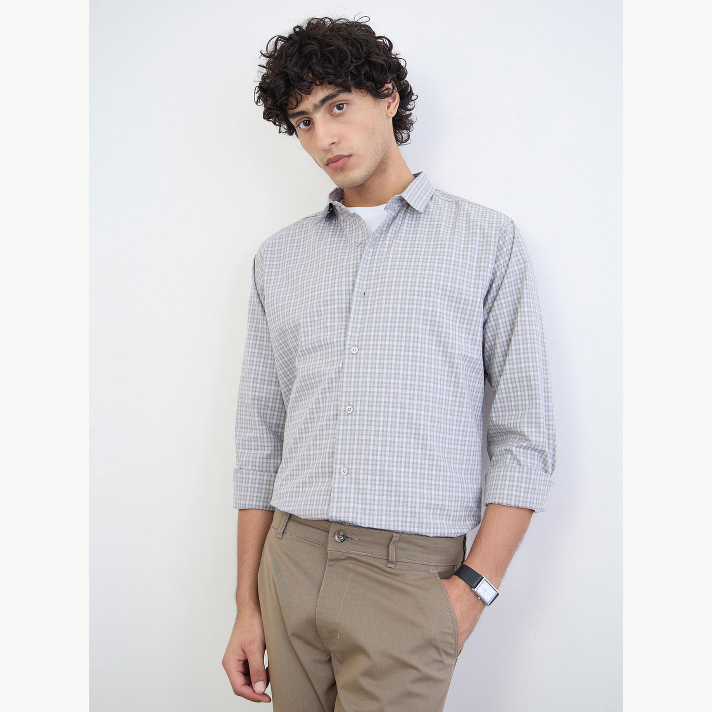 قميص بأكمام طويلة ونمط مربعات مع قصة عادية-men-clothing-shirts-image-3