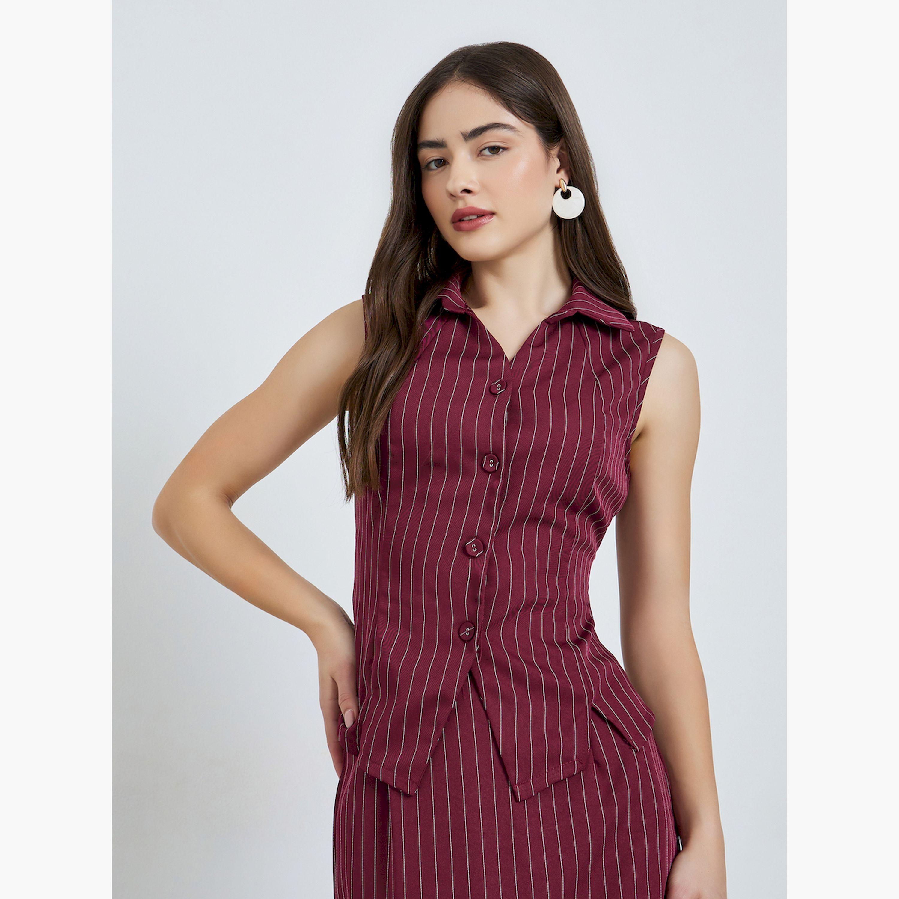 طقم منسق من تنورة ميدي وبلوزة سديري مخططة-women-clothing-coordsets-image-2