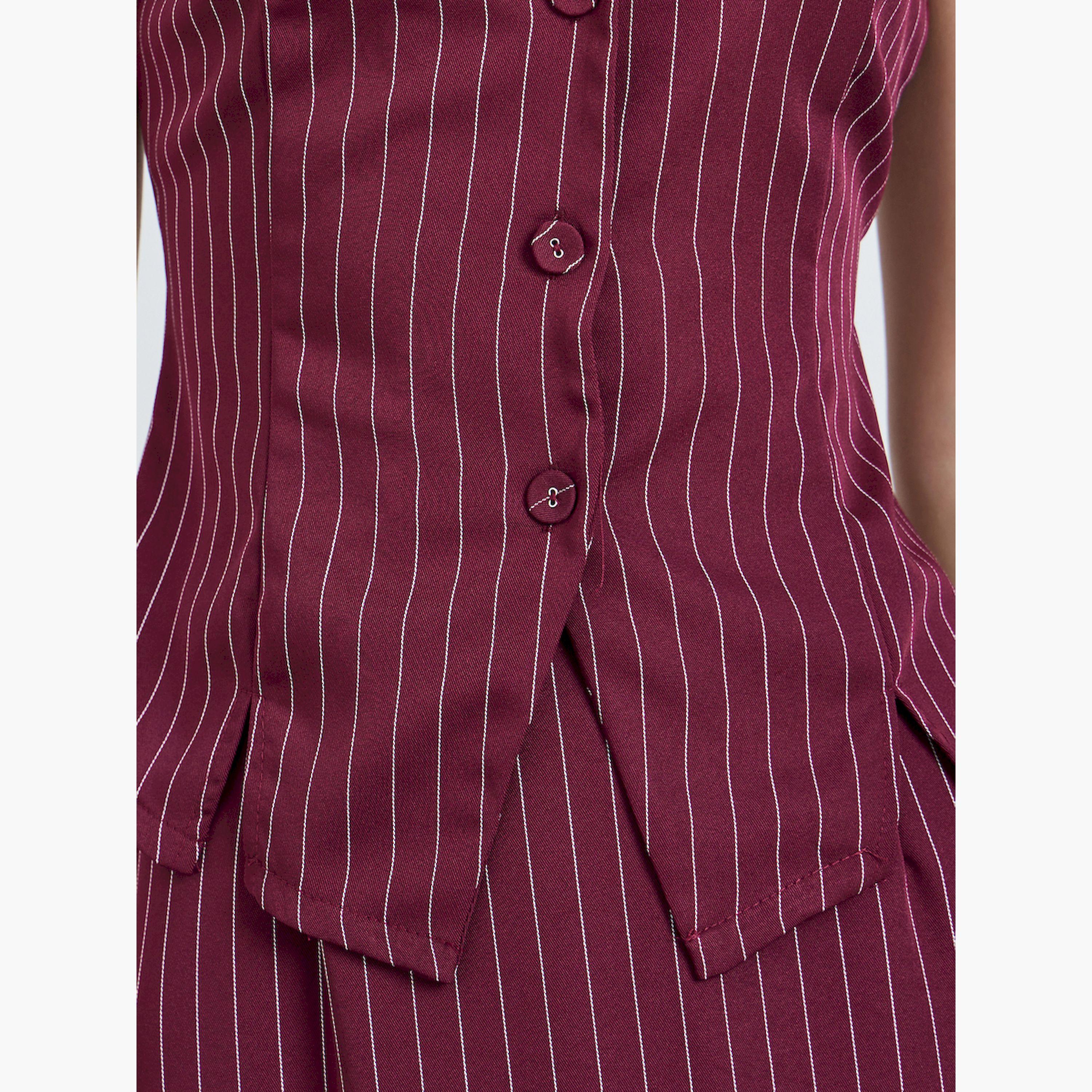 طقم منسق من تنورة ميدي وبلوزة سديري مخططة-women-clothing-coordsets-image-3