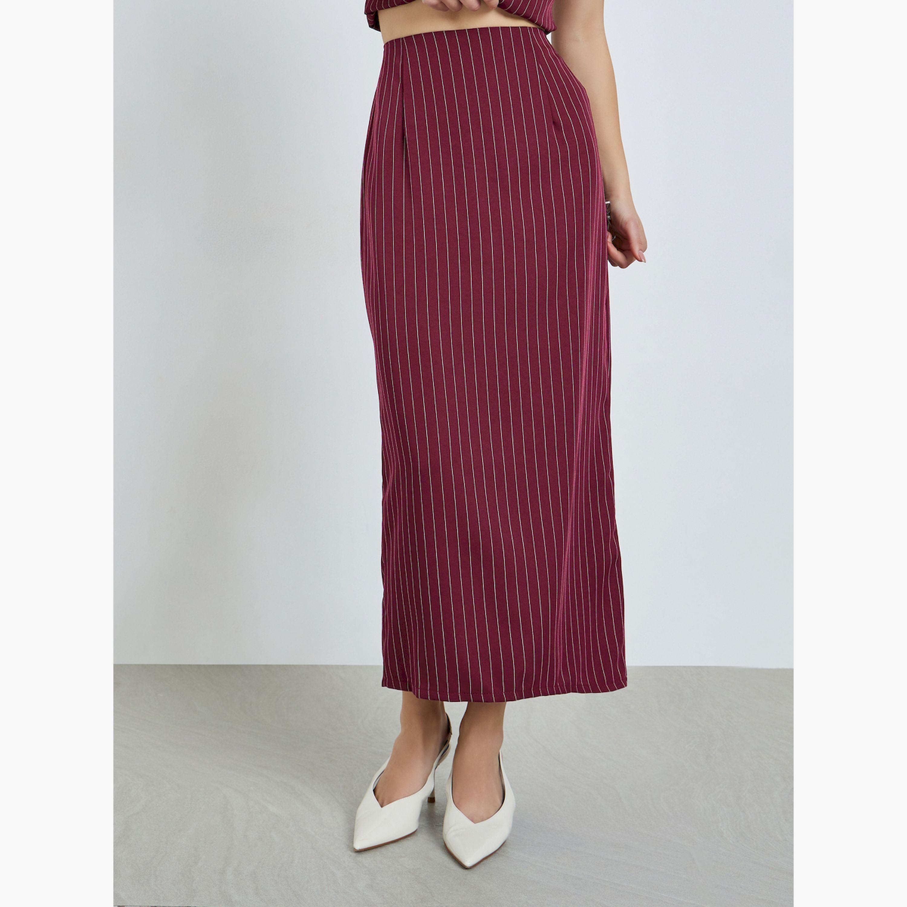 طقم منسق من تنورة ميدي وبلوزة سديري مخططة-women-clothing-coordsets-image-4