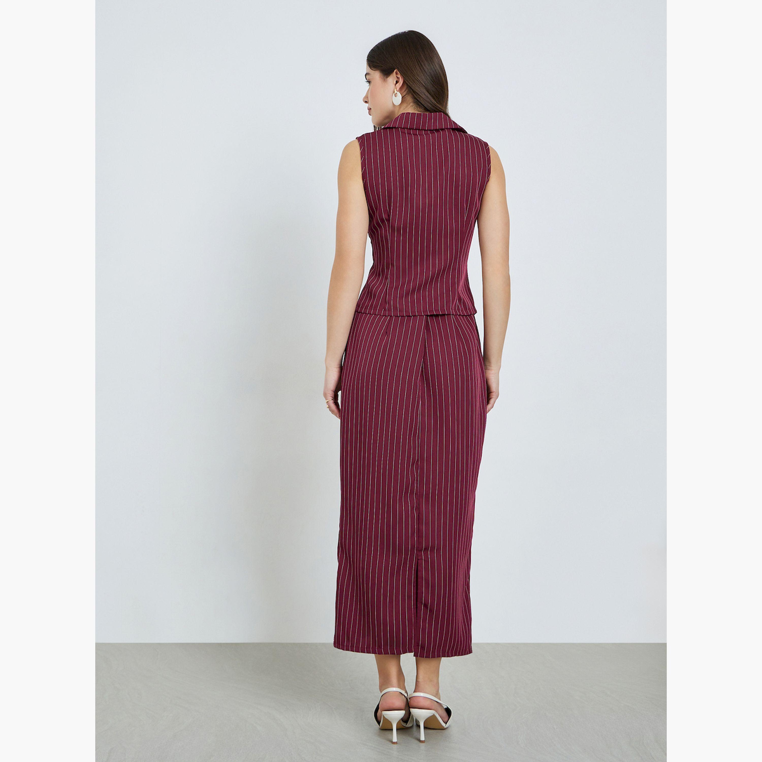 طقم منسق من تنورة ميدي وبلوزة سديري مخططة-women-clothing-coordsets-image-5