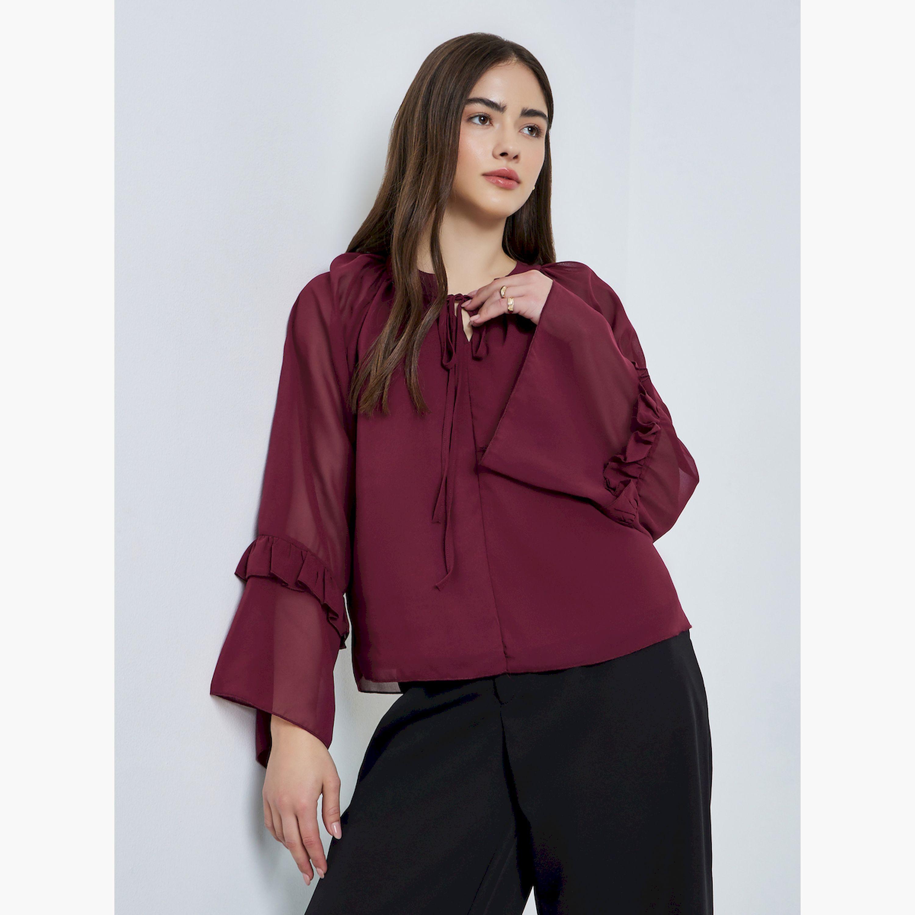 بلوزة شيفون بأكمام كرانيش-women-clothing-shirtsandblouses-blouses-image-1