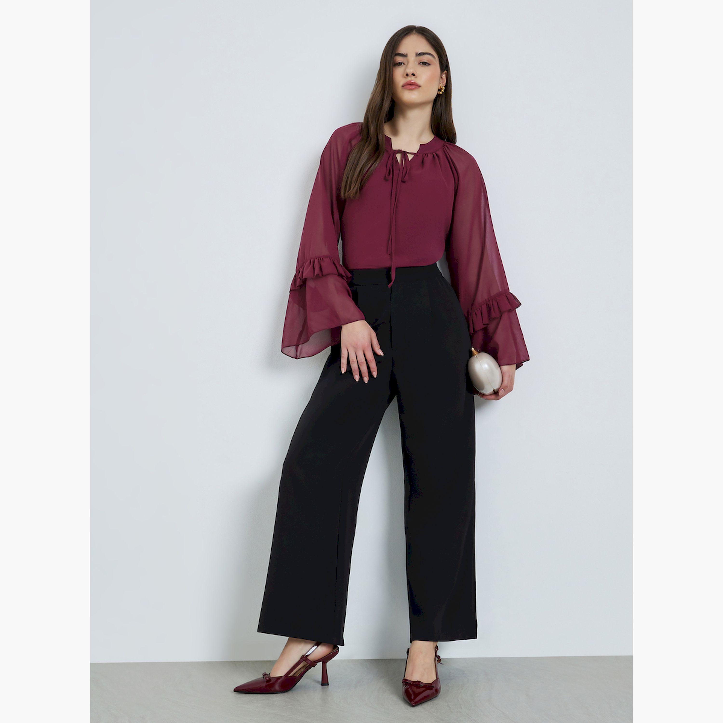بلوزة شيفون بأكمام كرانيش-women-clothing-shirtsandblouses-blouses-image-2