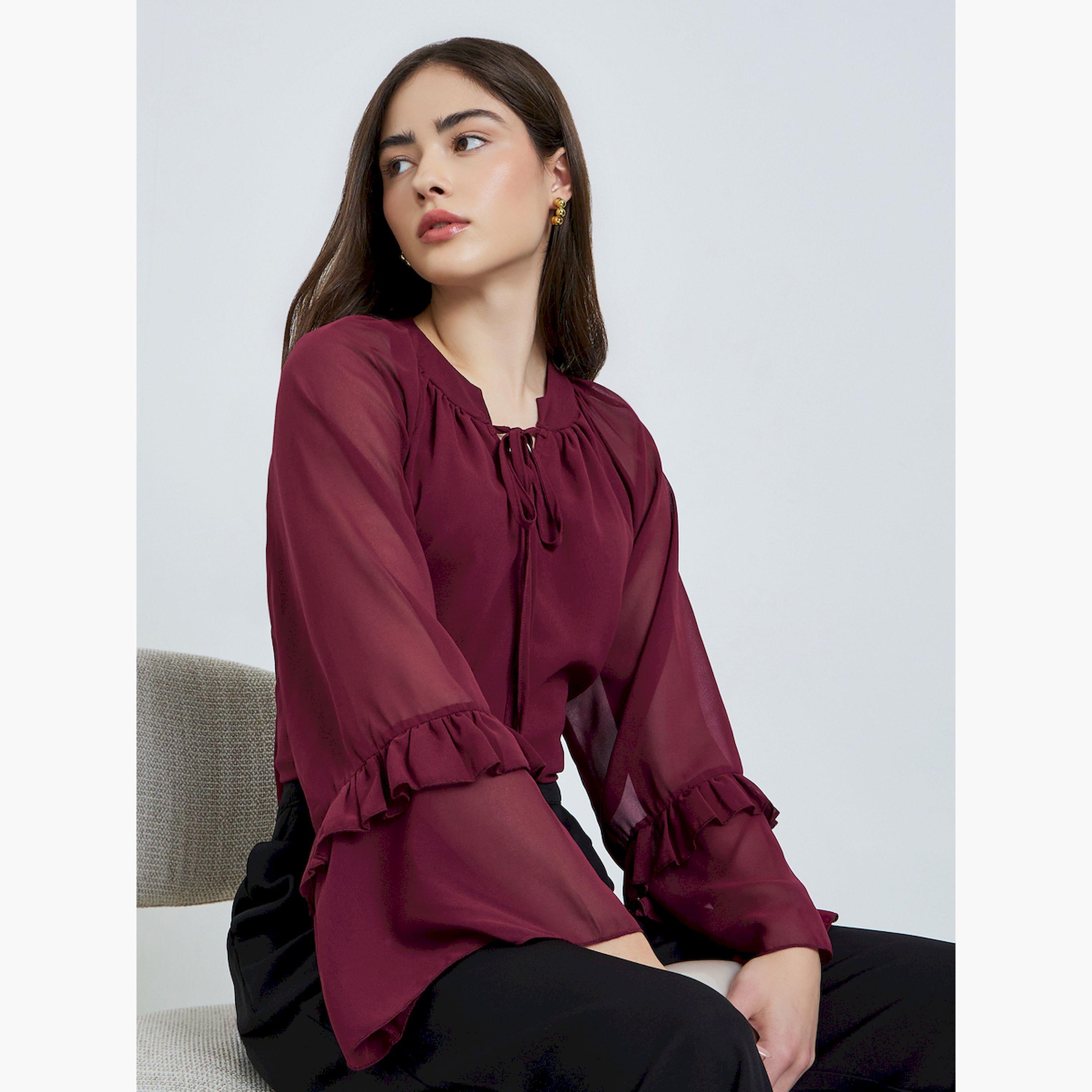 بلوزة شيفون بأكمام كرانيش-women-clothing-shirtsandblouses-blouses-image-4