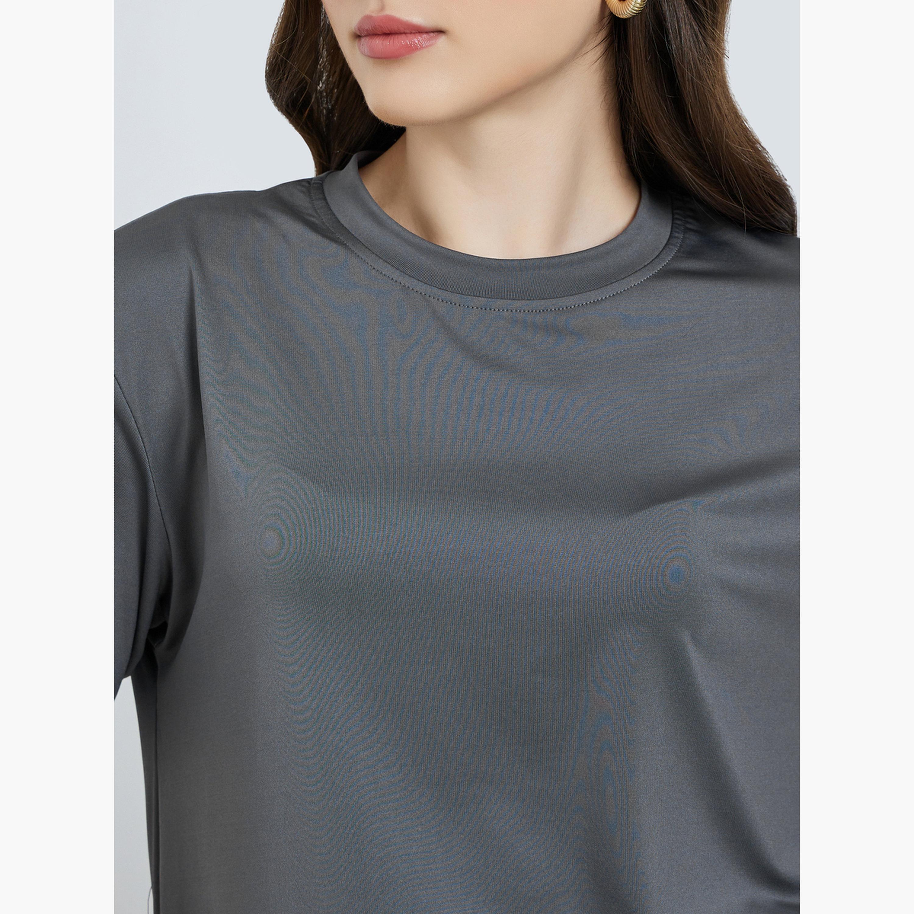 طقم منسق تيشيرت بحافة منحنية وليقنز لون رمادي-women-clothing-coordsets-image-3