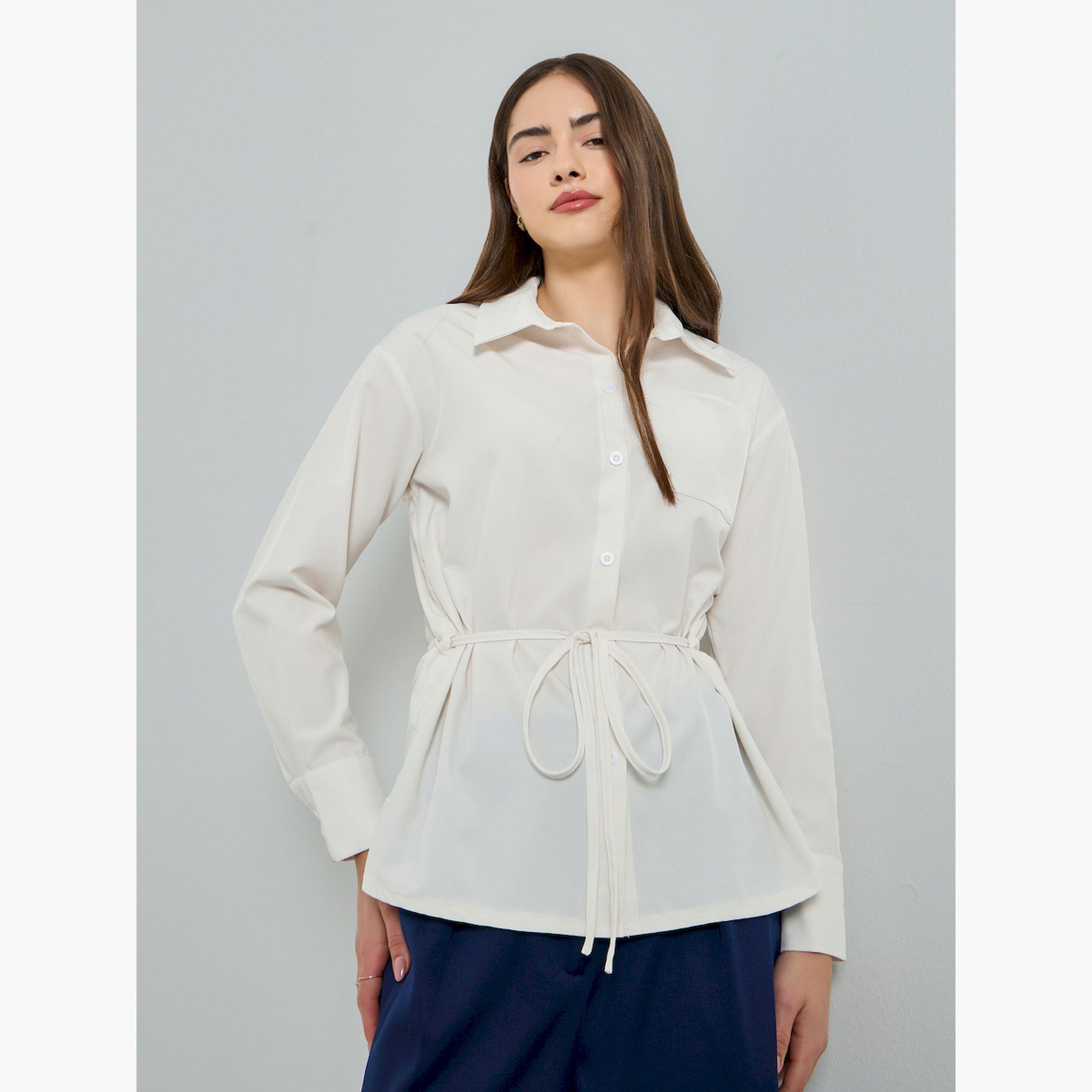 قميص بأكمام طويلة ورباط خصر-women-clothing-shirtsandblouses-shirts-image-1