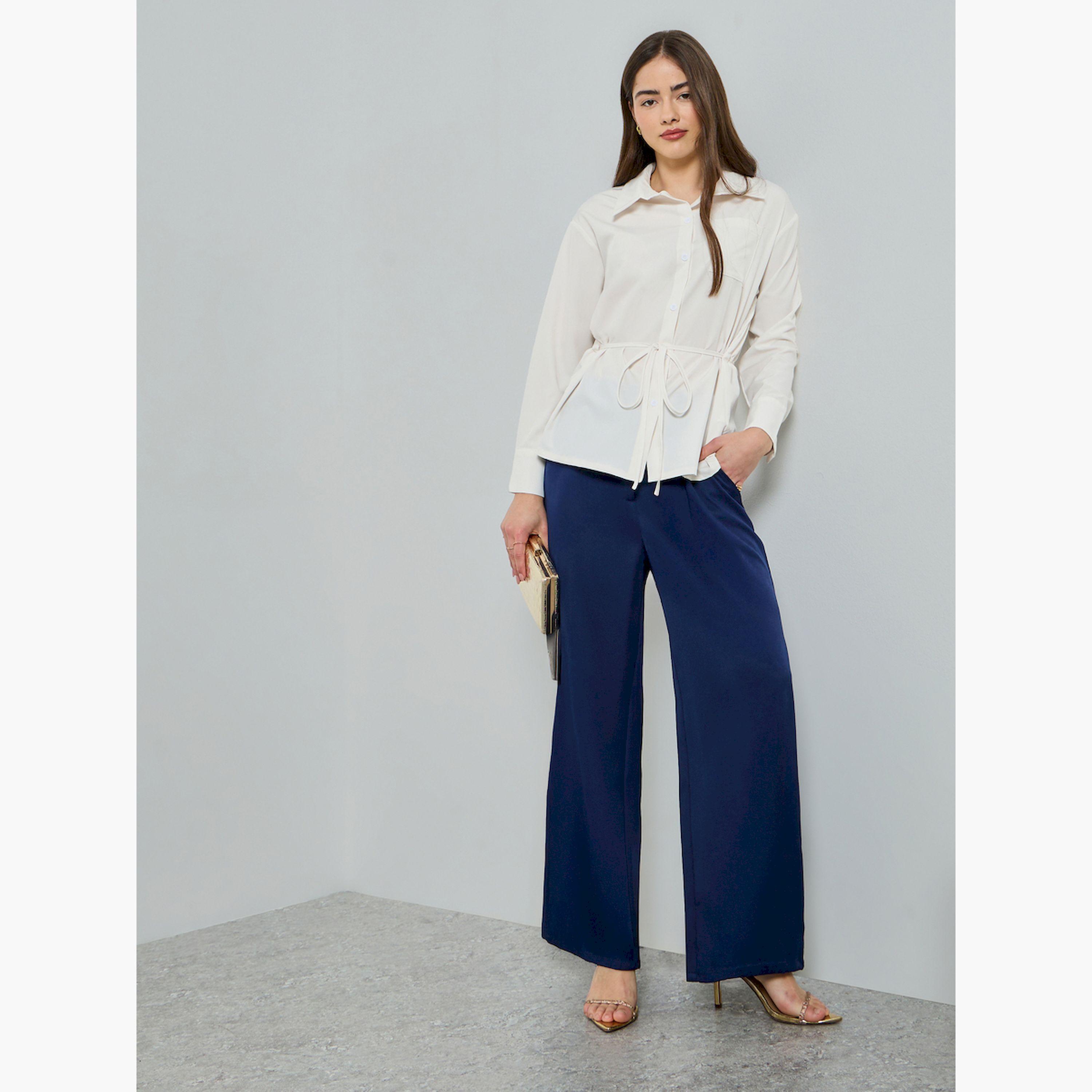Styli Cream Long Sleeve Shirt with Tie Waist-women-clothing-shirtsandblouses-shirts-image-2