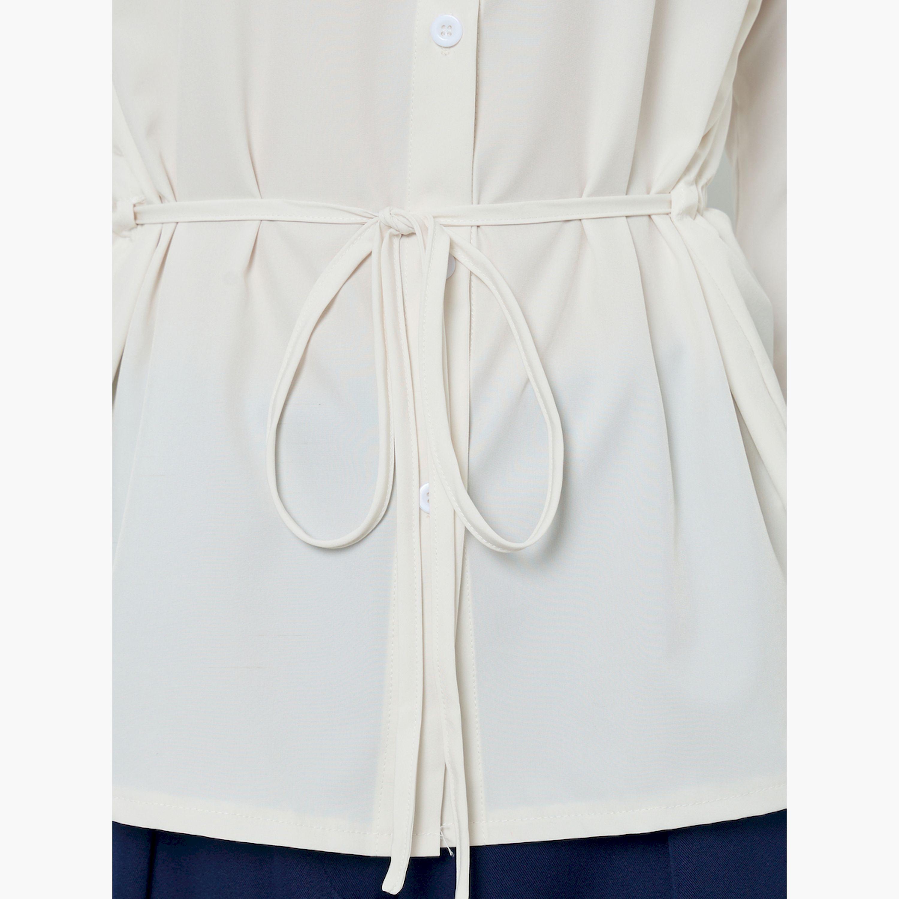 Styli Cream Long Sleeve Shirt with Tie Waist-women-clothing-shirtsandblouses-shirts-image-5