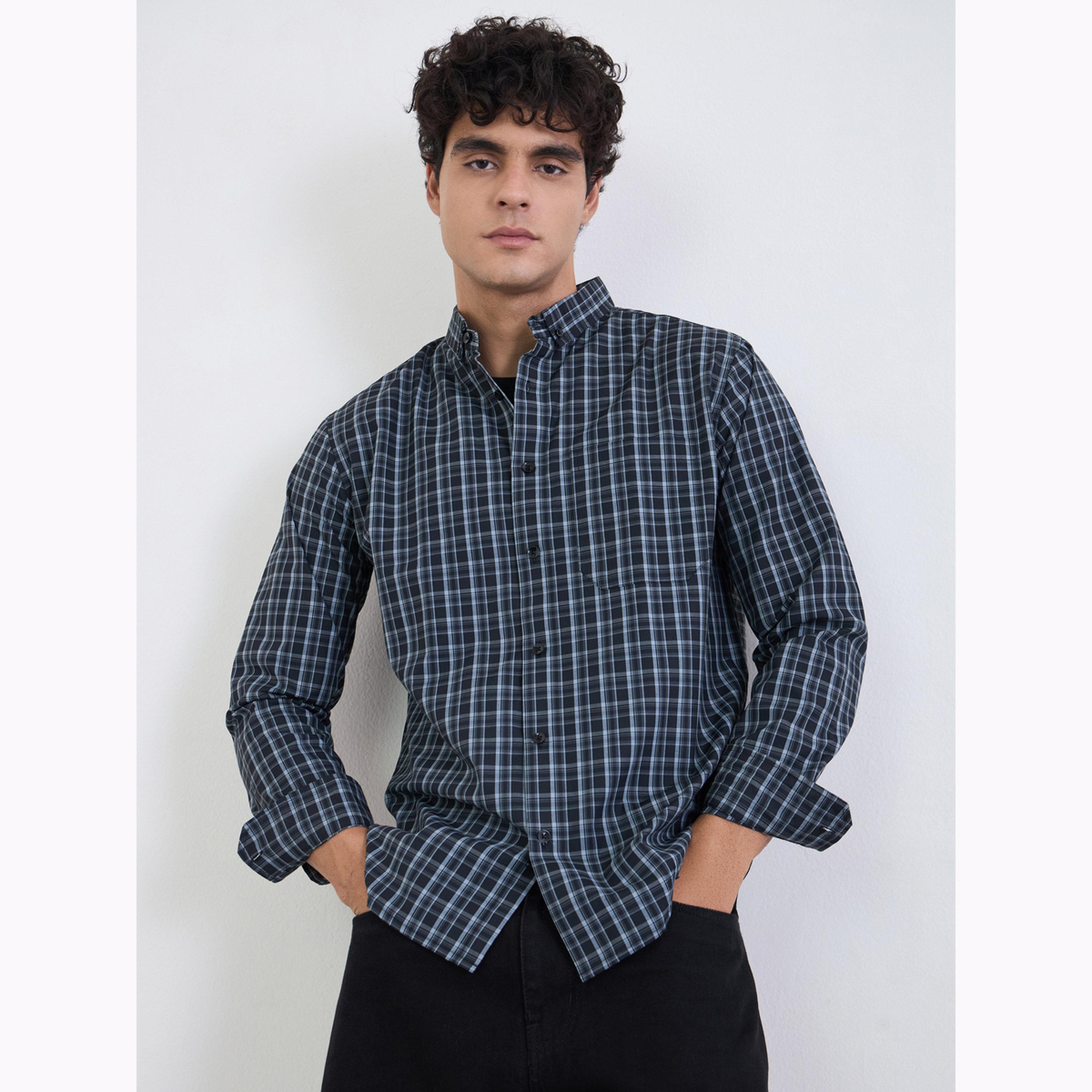 قميص كاروهات بأكمام طويلة وقصة عادية للرجال-men-clothing-shirts-image-1