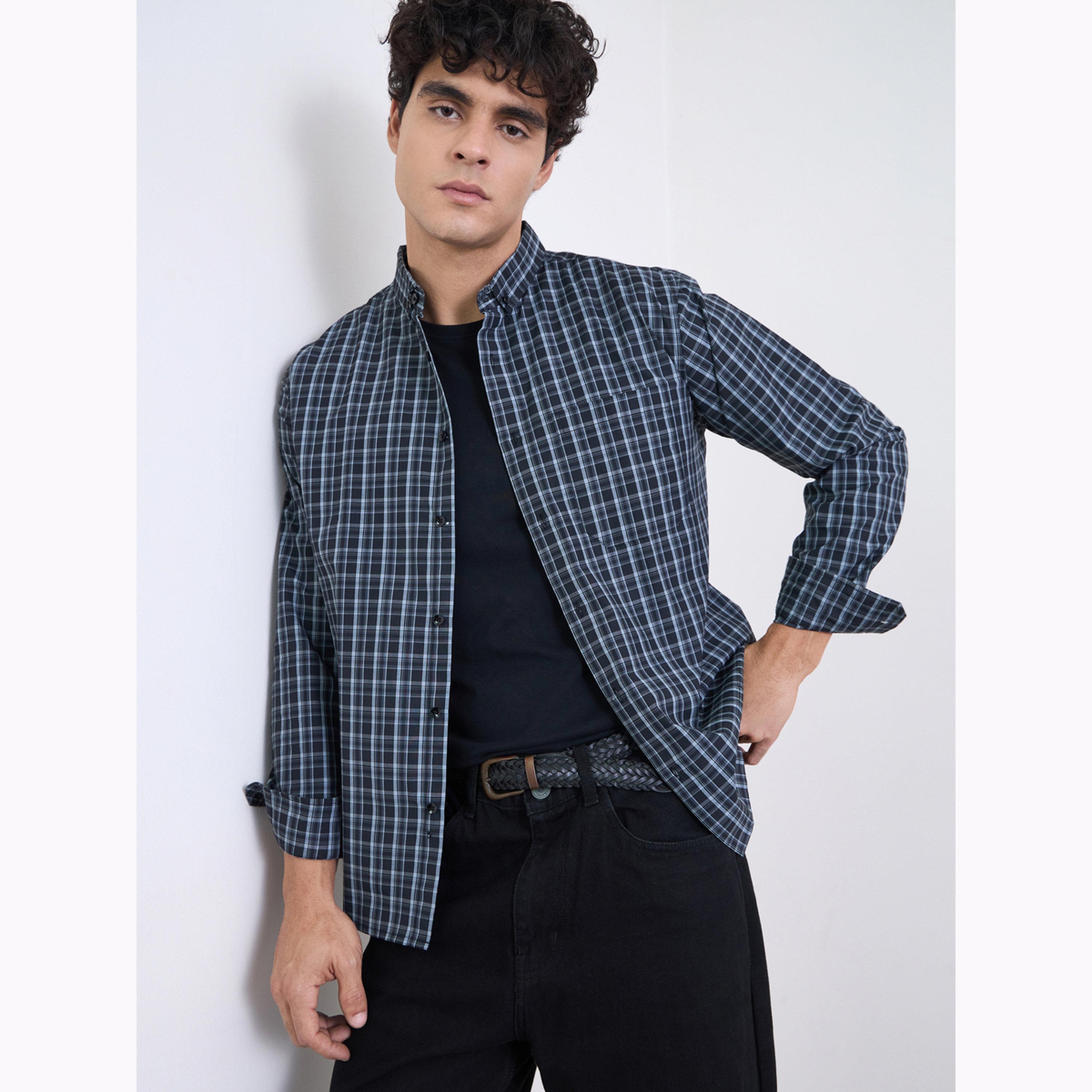 قميص كاروهات بأكمام طويلة وقصة عادية للرجال-men-clothing-shirts-image-4