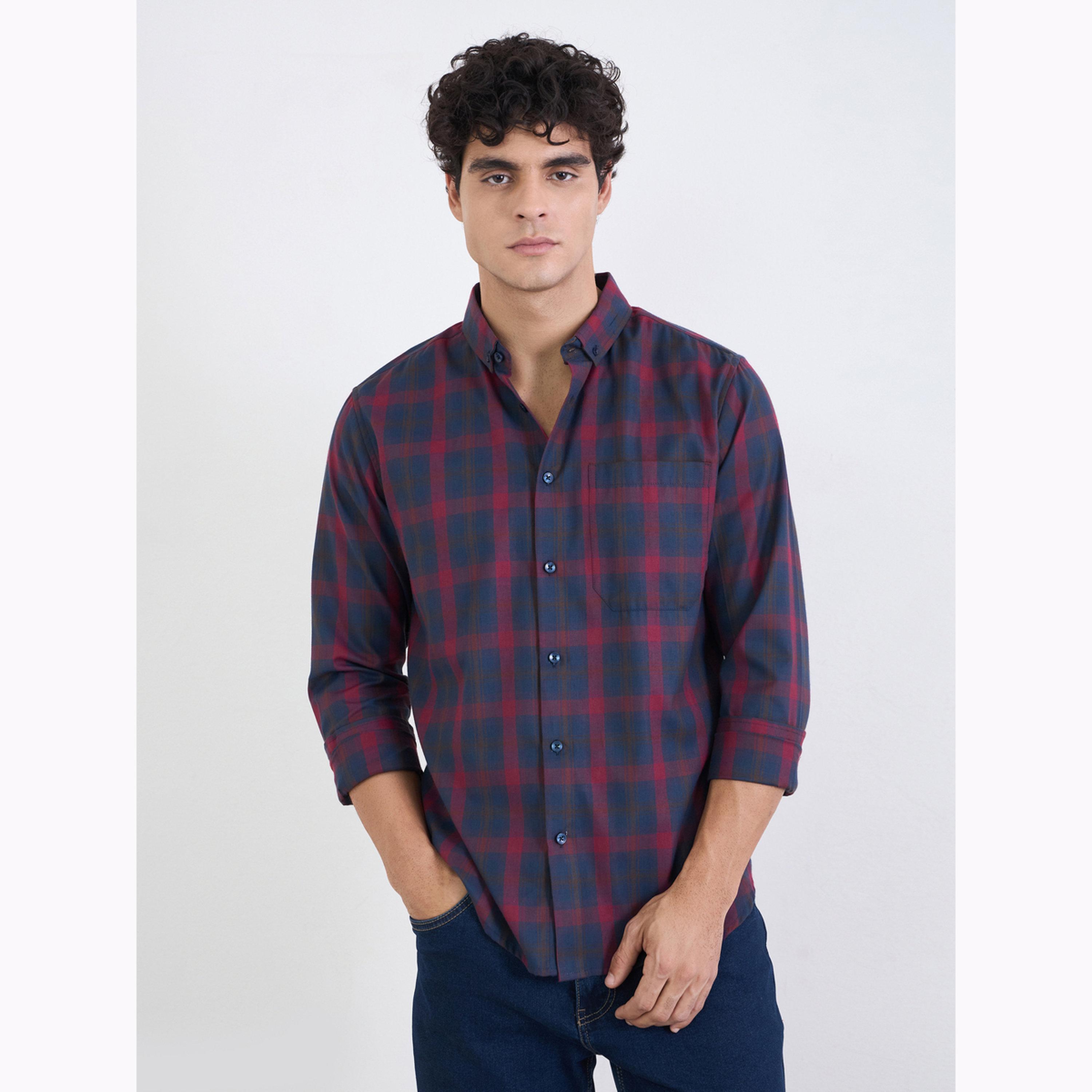 قميص كاروهات بأكمام طويلة وقصة عادية للرجال-men-clothing-shirts-image-1
