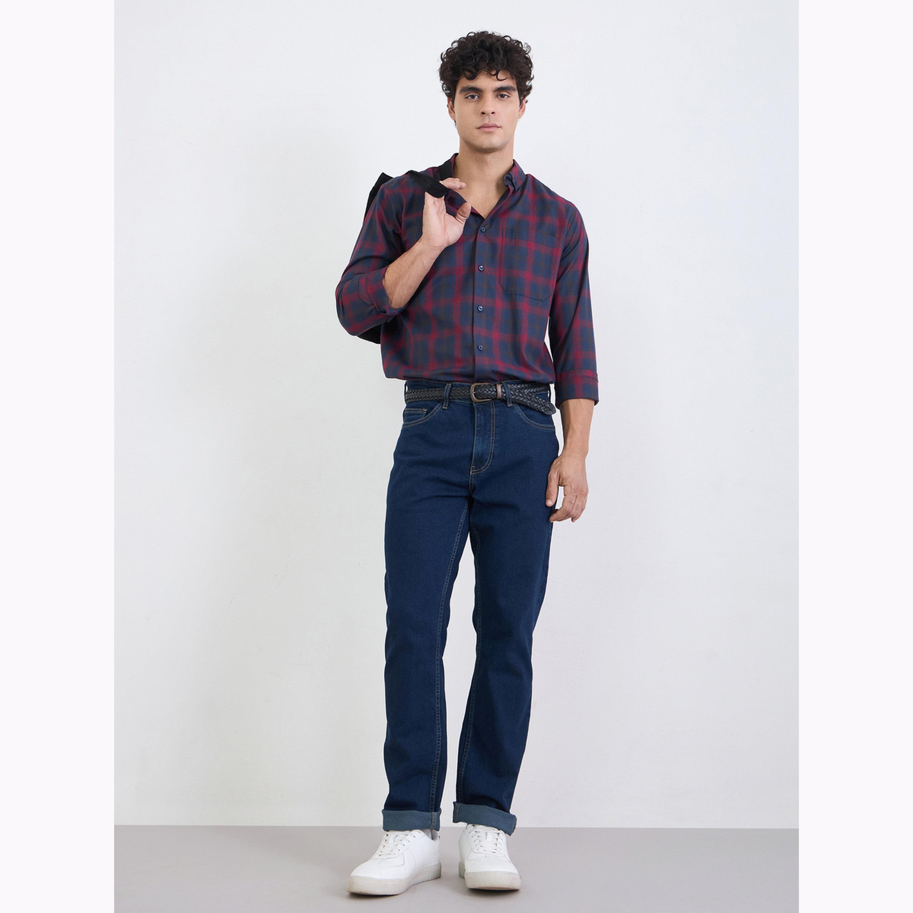 قميص كاروهات بأكمام طويلة وقصة عادية للرجال-men-clothing-shirts-image-2