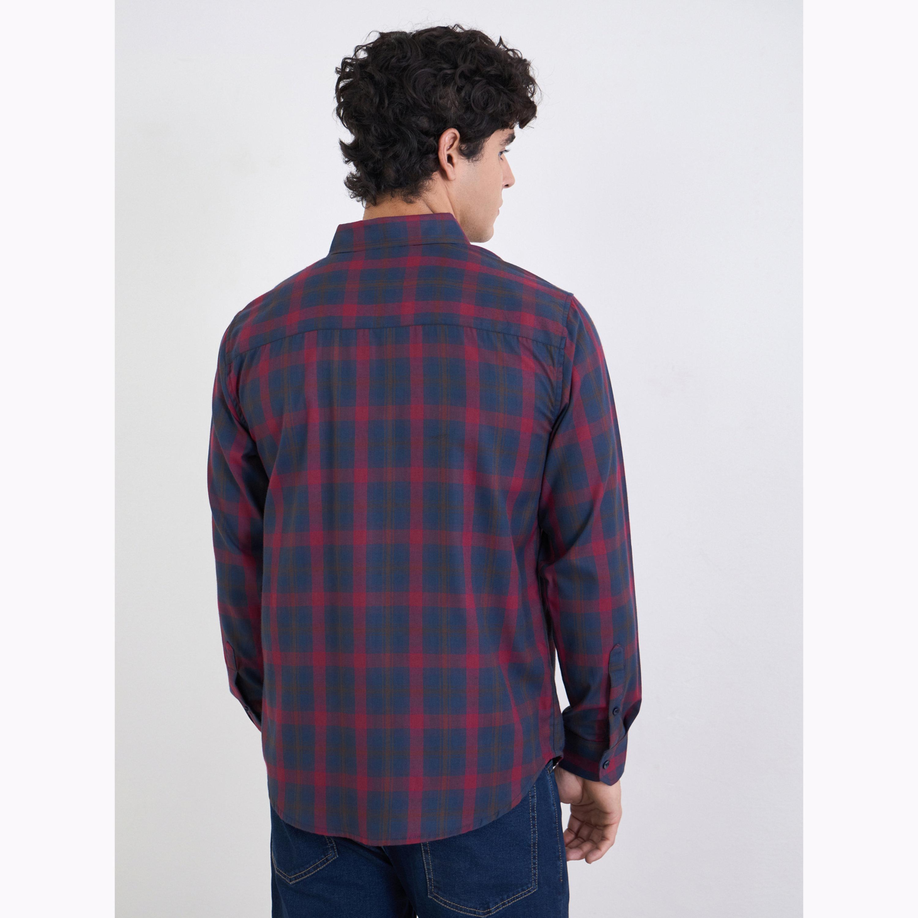 قميص كاروهات بأكمام طويلة وقصة عادية للرجال-men-clothing-shirts-image-3