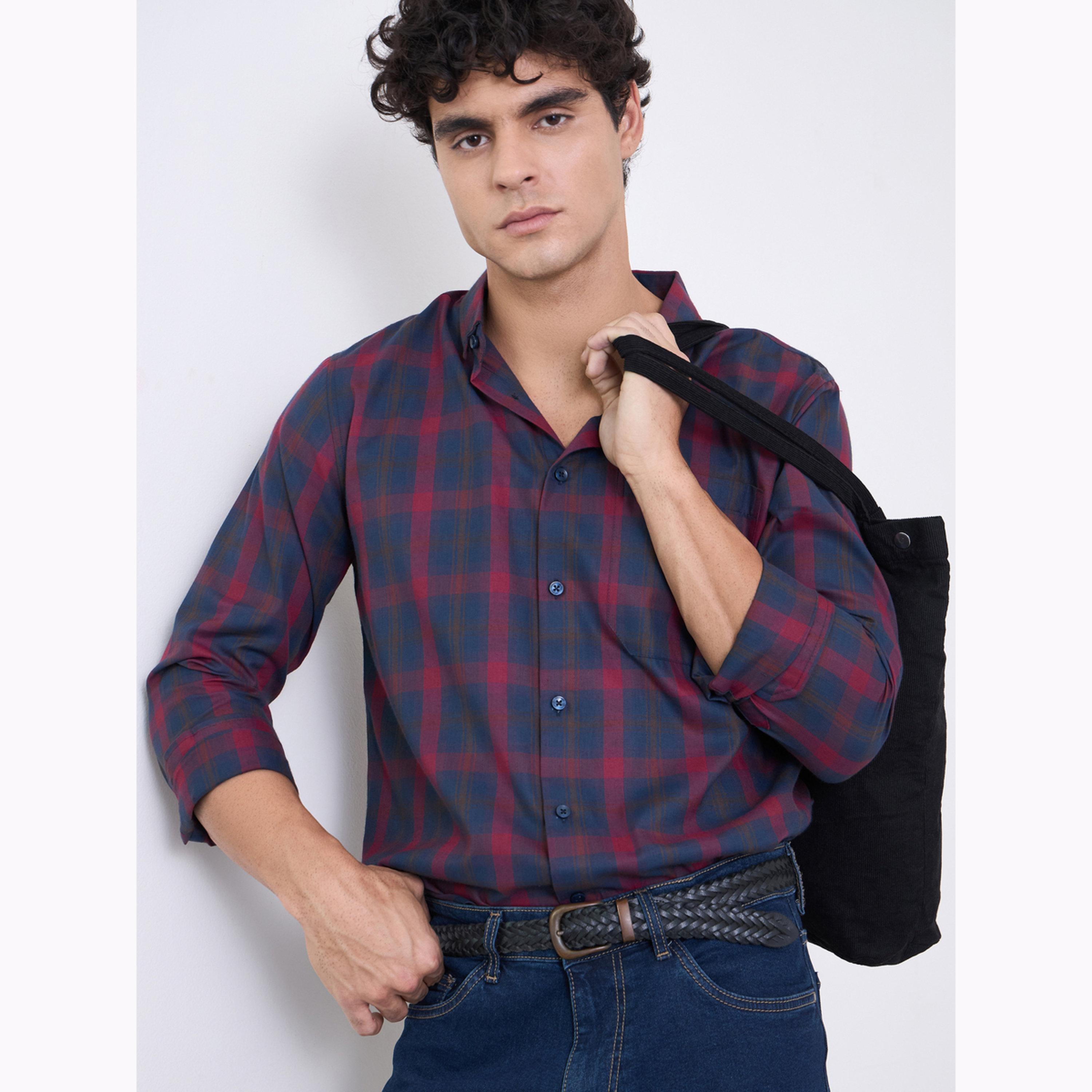 قميص كاروهات بأكمام طويلة وقصة عادية للرجال-men-clothing-shirts-image-5