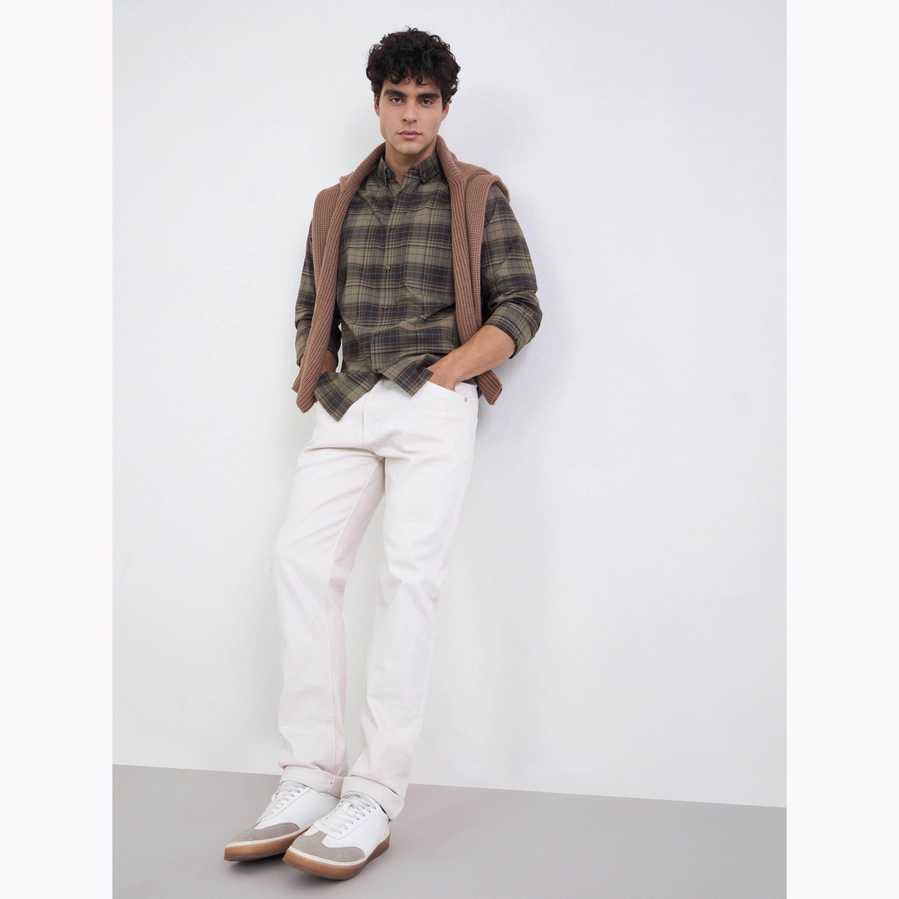 Styli Men Brown Checked Long Sleeves Regular Fit Shirt-men-clothing-shirts-image-2