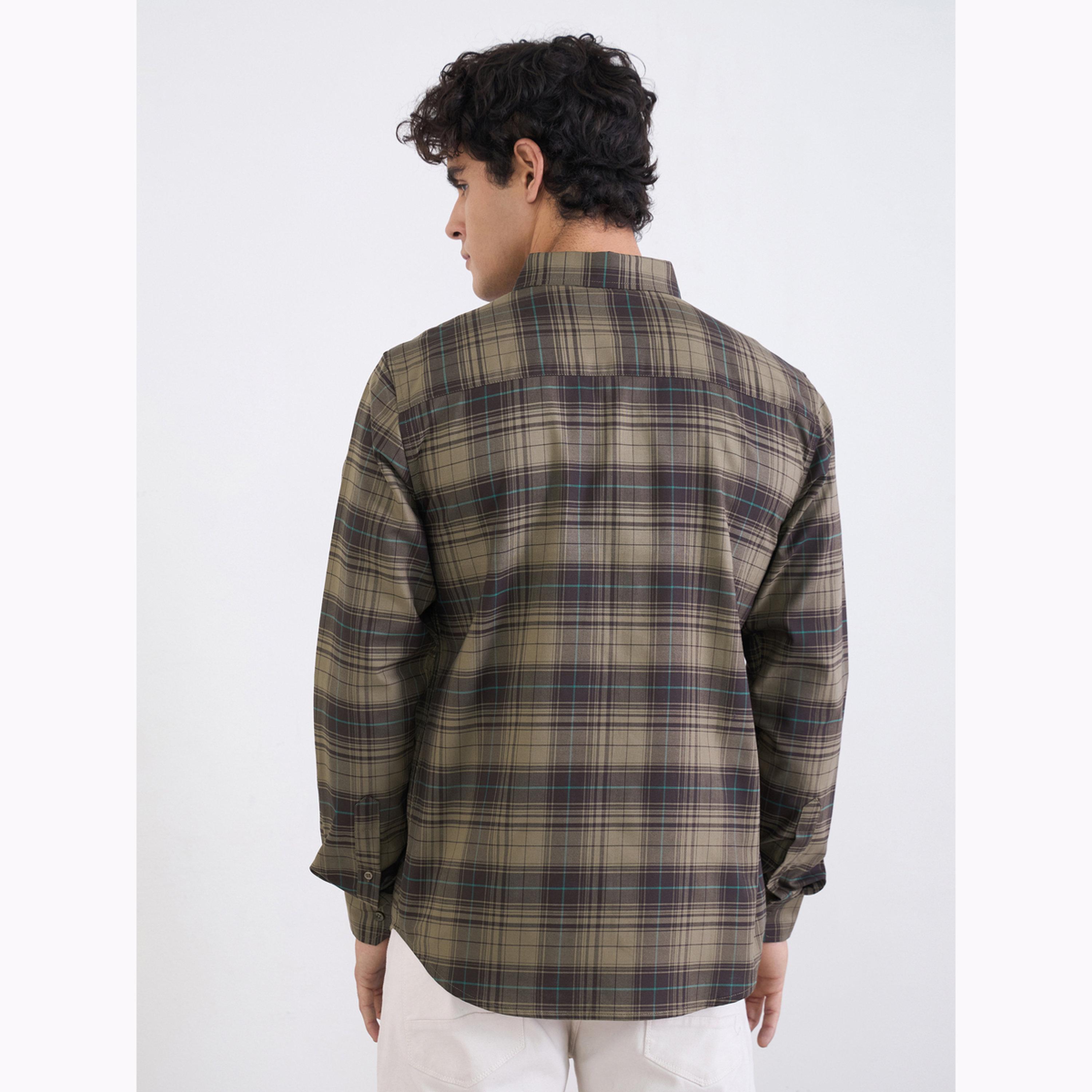 Styli Men Brown Checked Long Sleeves Regular Fit Shirt-men-clothing-shirts-image-4