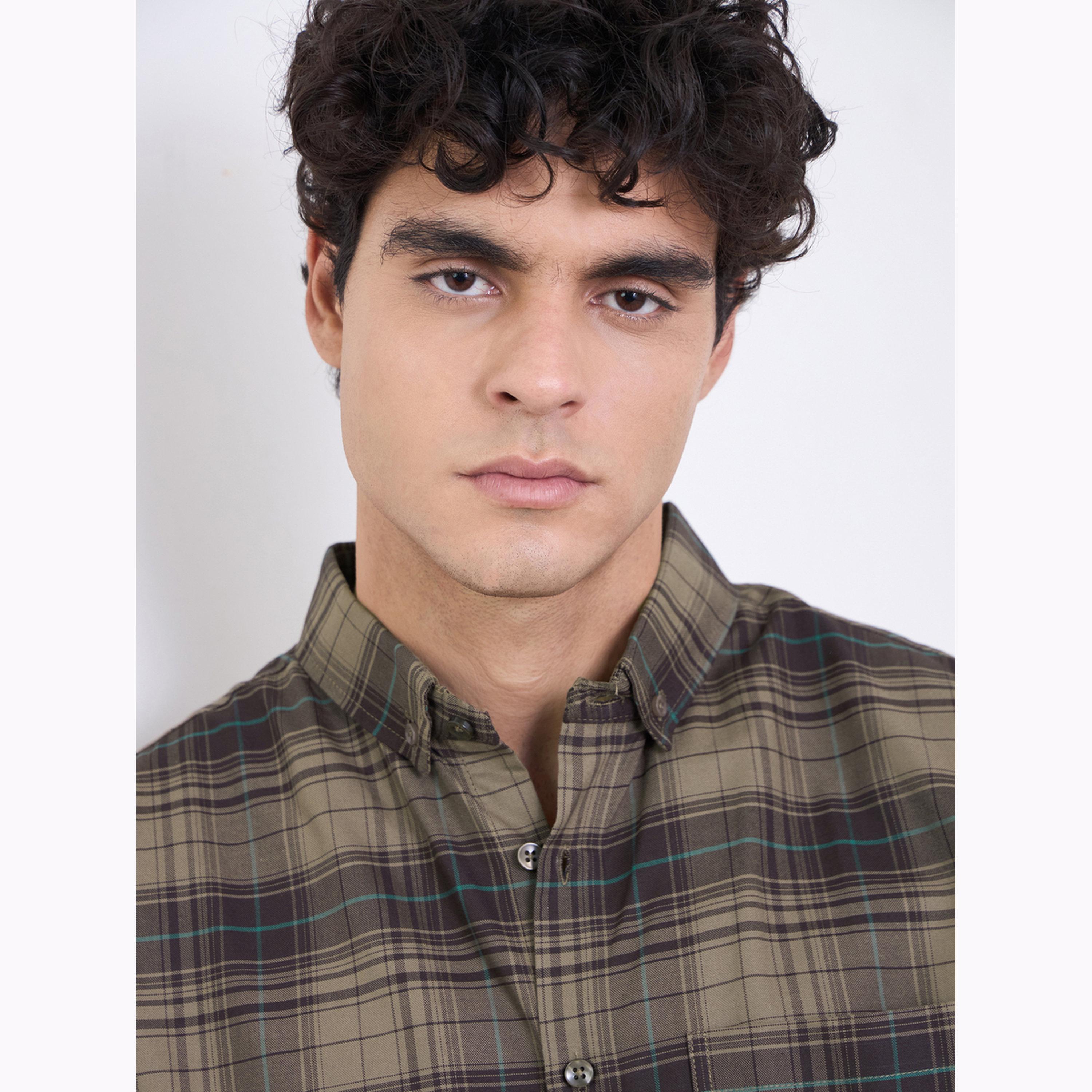 Styli Men Brown Checked Long Sleeves Regular Fit Shirt-men-clothing-shirts-image-5