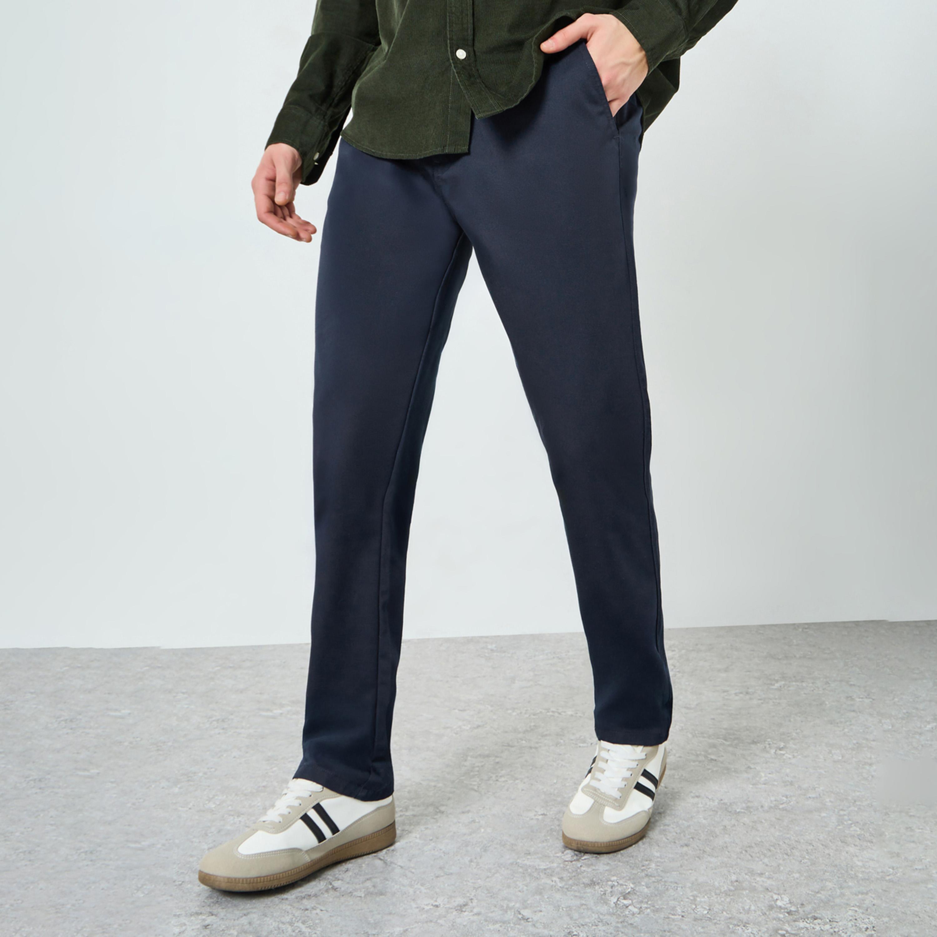 ستايلي - بنطلون رجالي أزرق داكن مطاطي بقصة عادية-men-clothing-bottoms-trousersandchinos-trousers-image-1