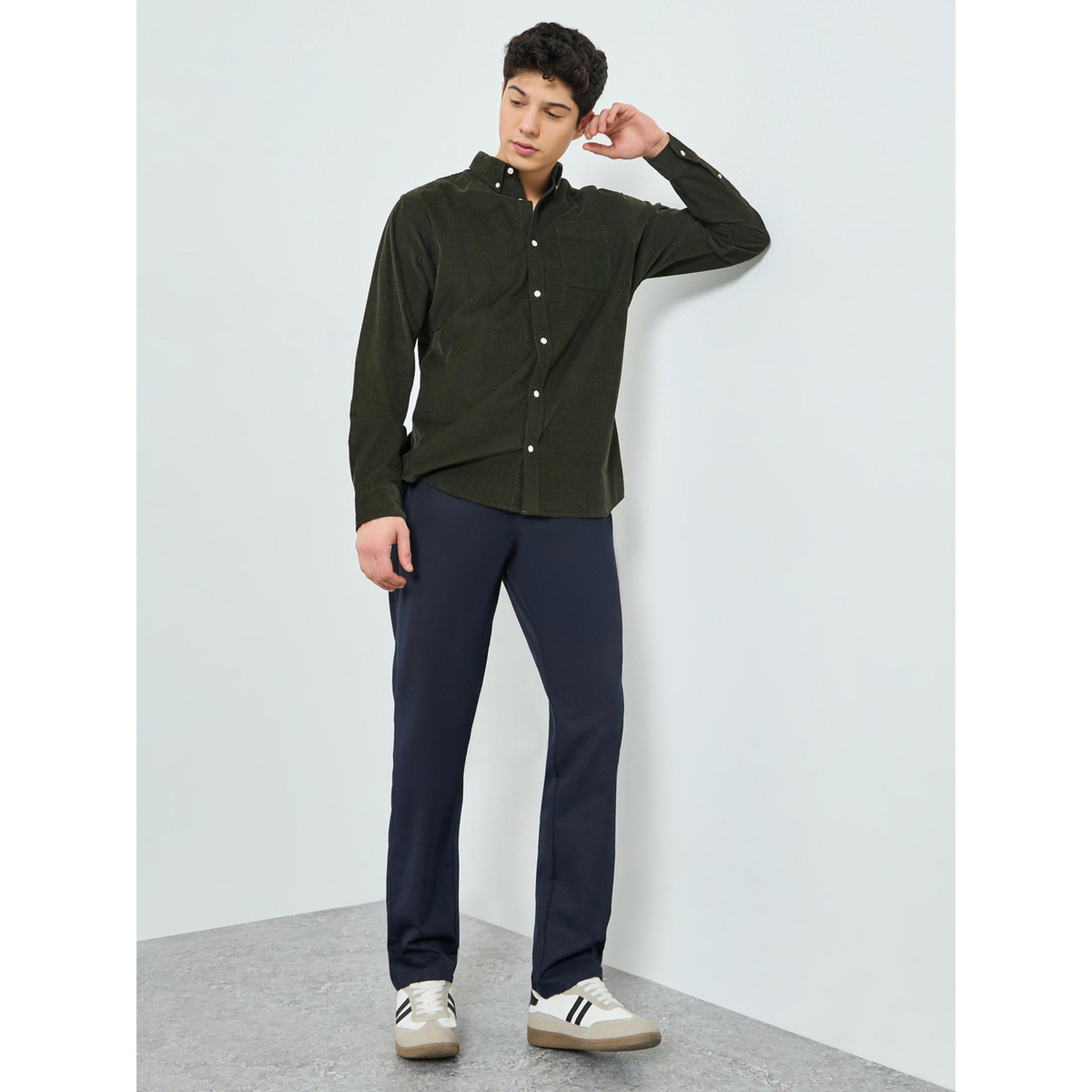 ستايلي - بنطلون رجالي أزرق داكن مطاطي بقصة عادية-men-clothing-bottoms-trousersandchinos-trousers-image-2