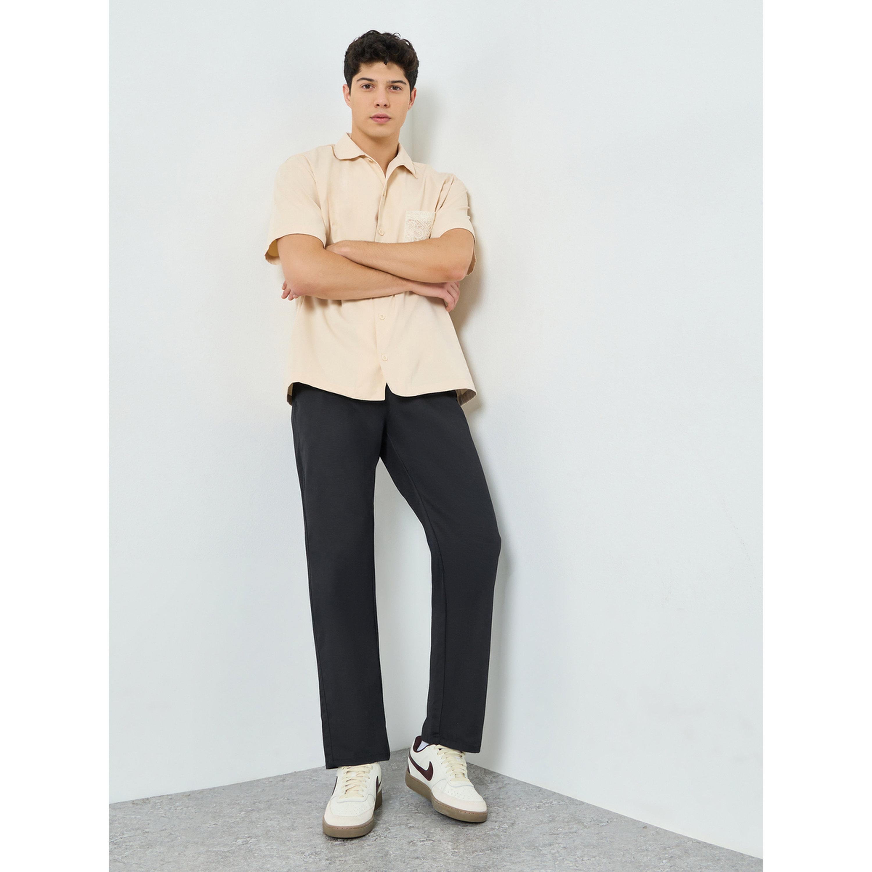 Styli Men Black Cotton Relaxed Fit Pants-men-clothing-bottoms-trousersandchinos-trousers-image-2