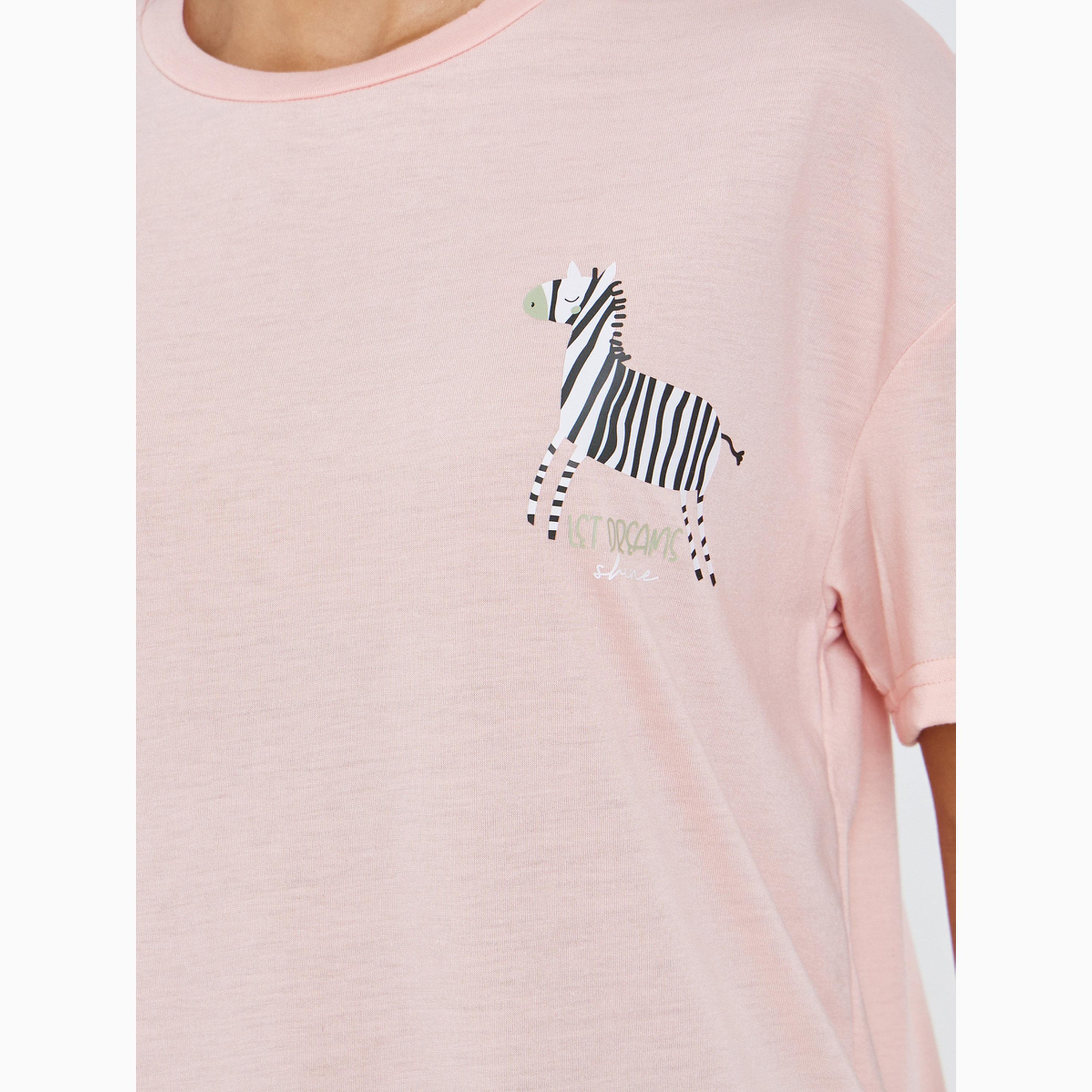Styli Zebra Graphic Drop Shoulder T-Shirt and Shorts Set-women-clothing-nightwear-pyjamas-shortsets-image-4