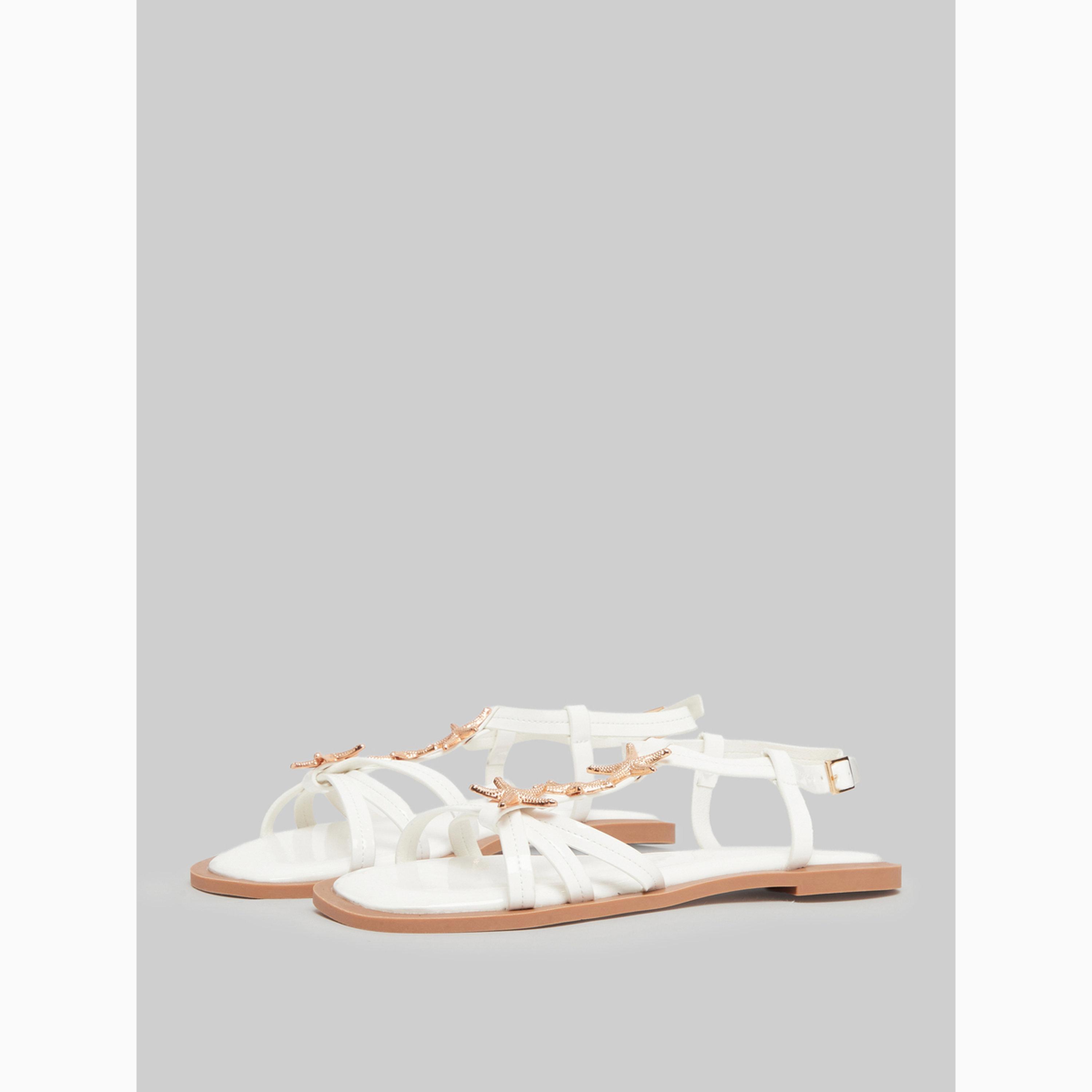 Styli White Starfish Embellished Flat Sandals-women-shoes-sandals-flats-image-1