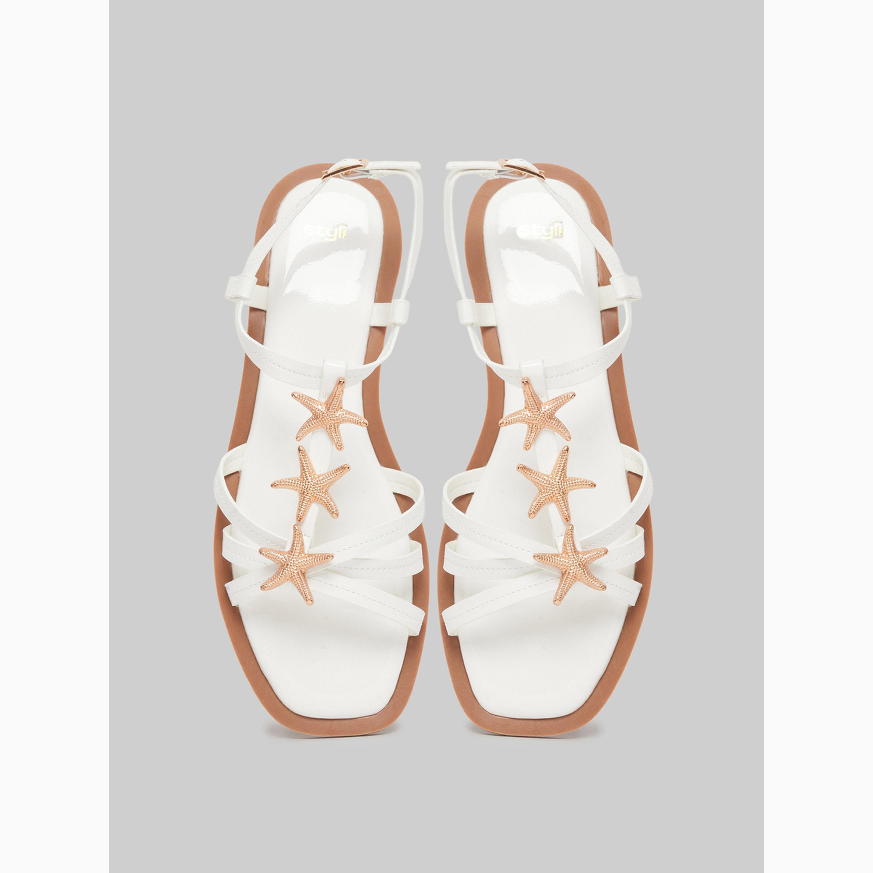 Styli White Starfish Embellished Flat Sandals-women-shoes-sandals-flats-image-4