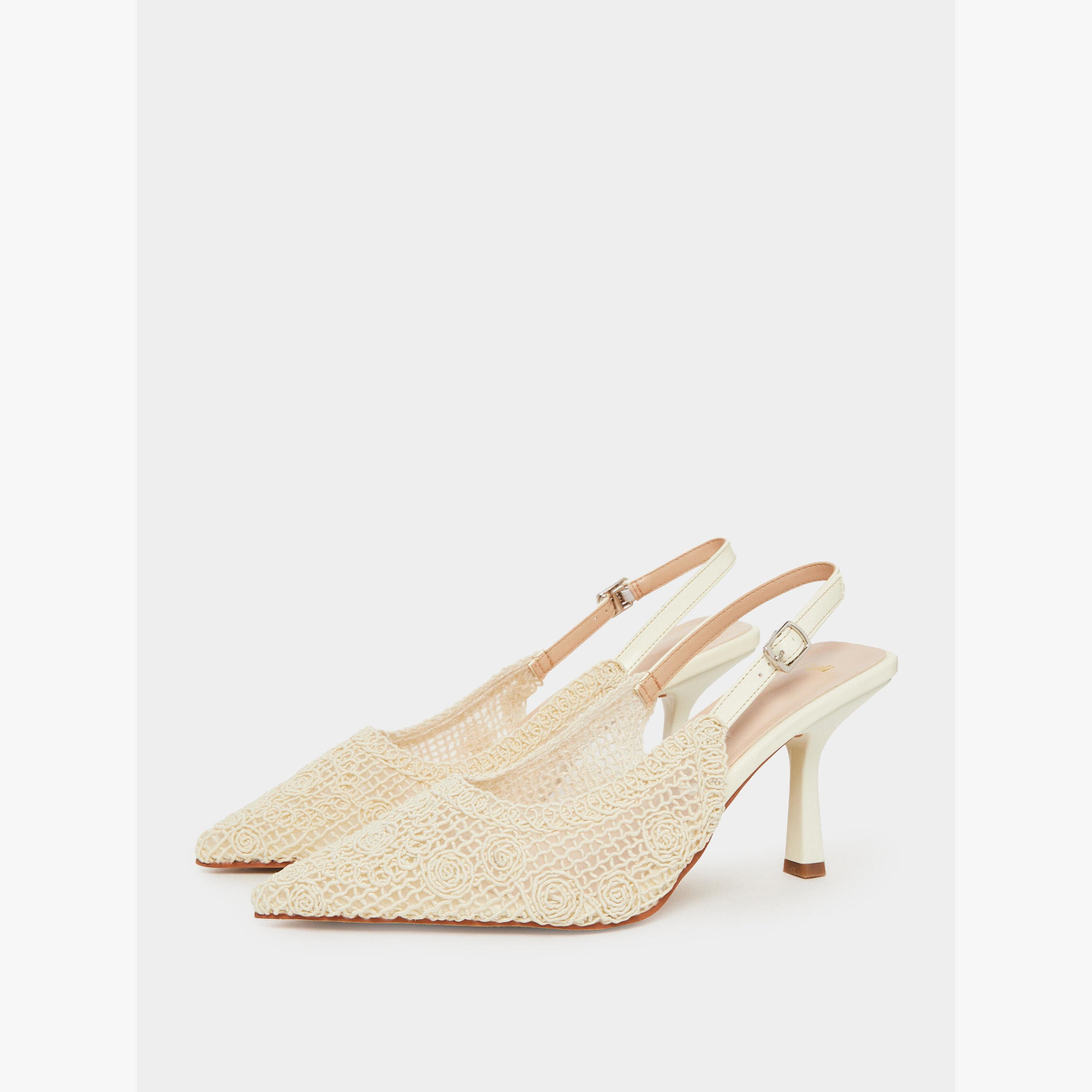 Styli Beige Lace Slingback Shoes-women-shoes-heels-image-1