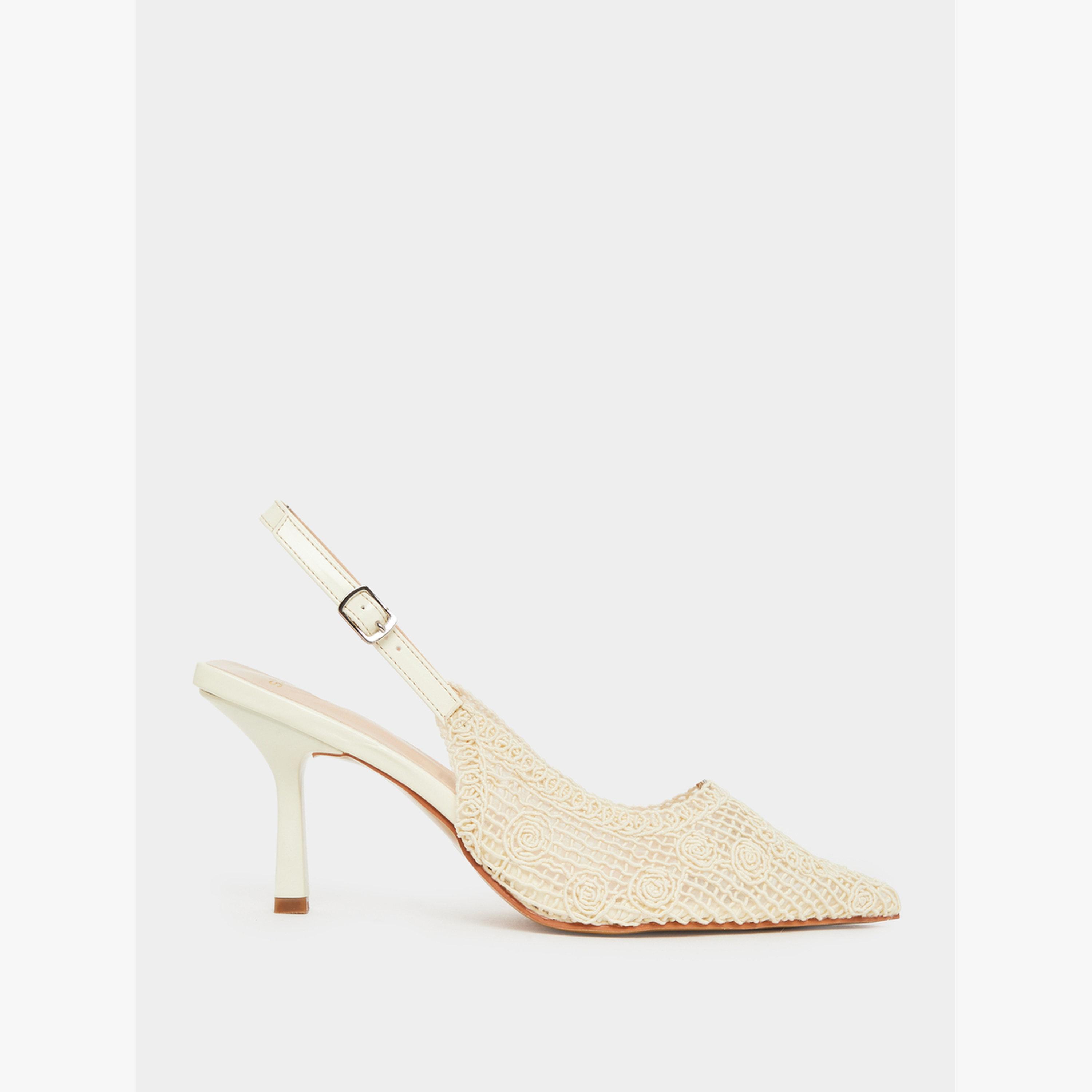 Styli Beige Lace Slingback Shoes-women-shoes-heels-image-2