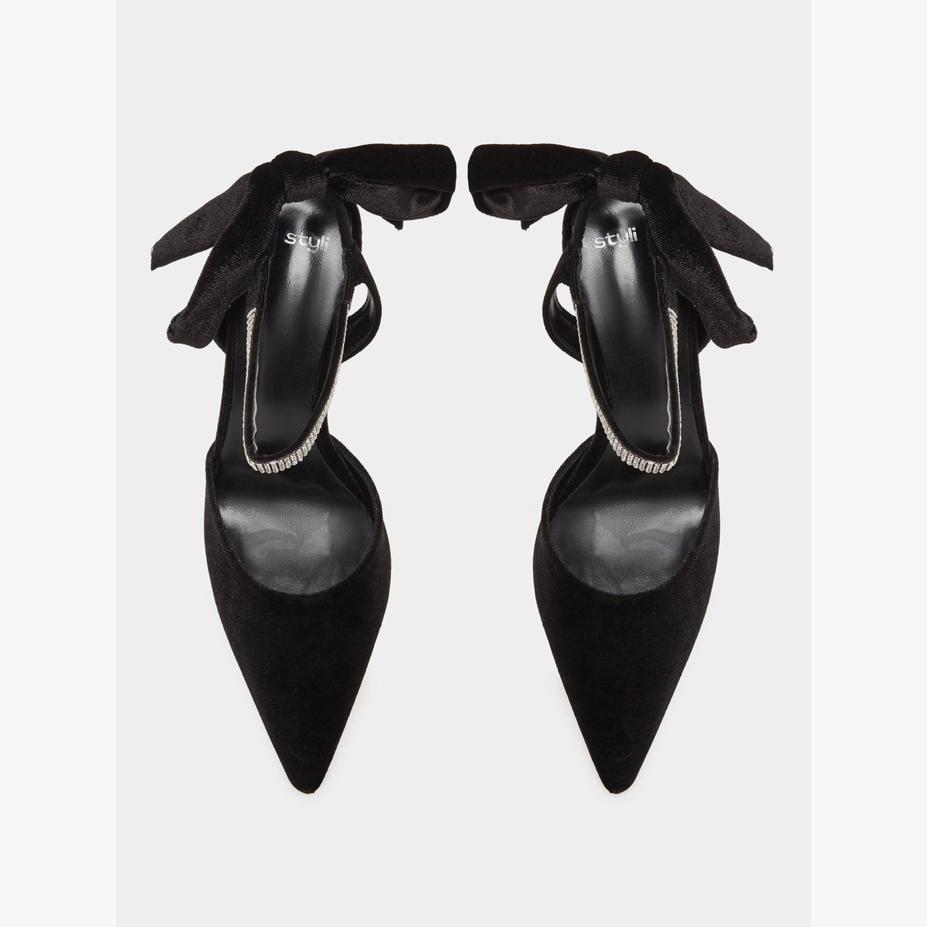 حذاء كعب مخمل بمقدمة مدببة مع رباط كاحل مزين-women-shoes-heels-image-3