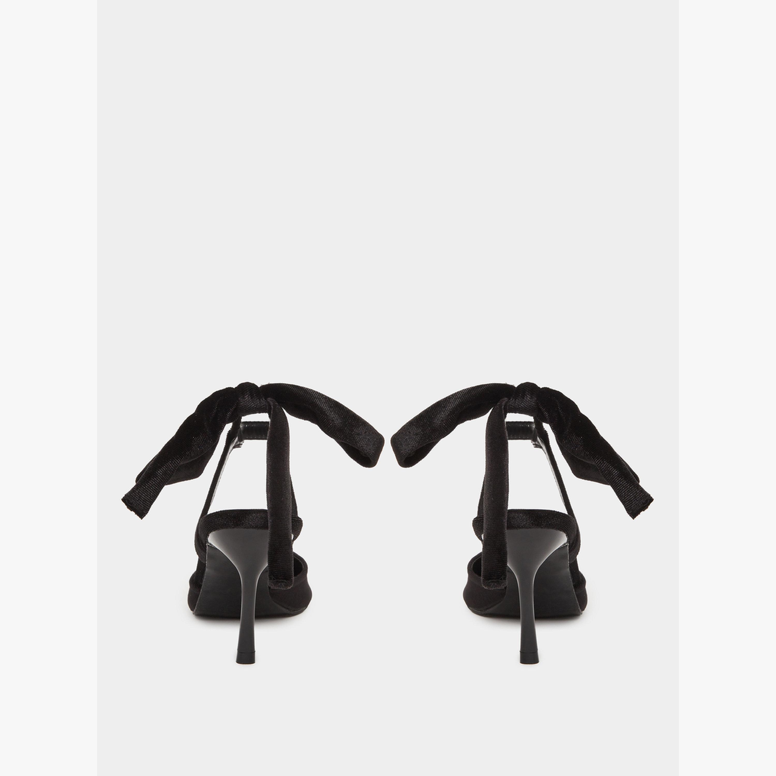 Styli Black Velvet Pointed Heels with Diamante Ankle Tie-women-shoes-heels-image-5
