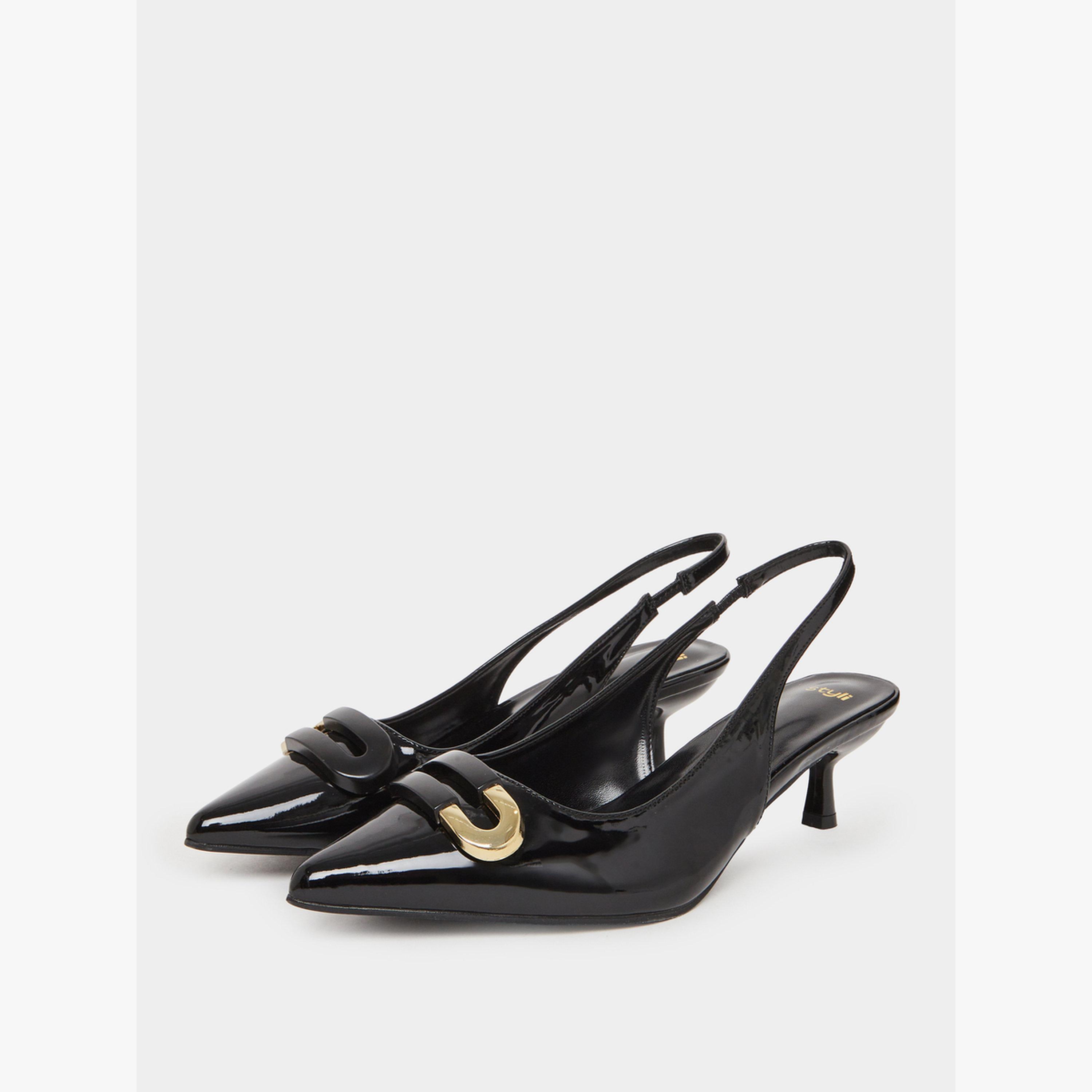Styli Black Slingback Kitten Heel Shoes-women-shoes-heels-image-1
