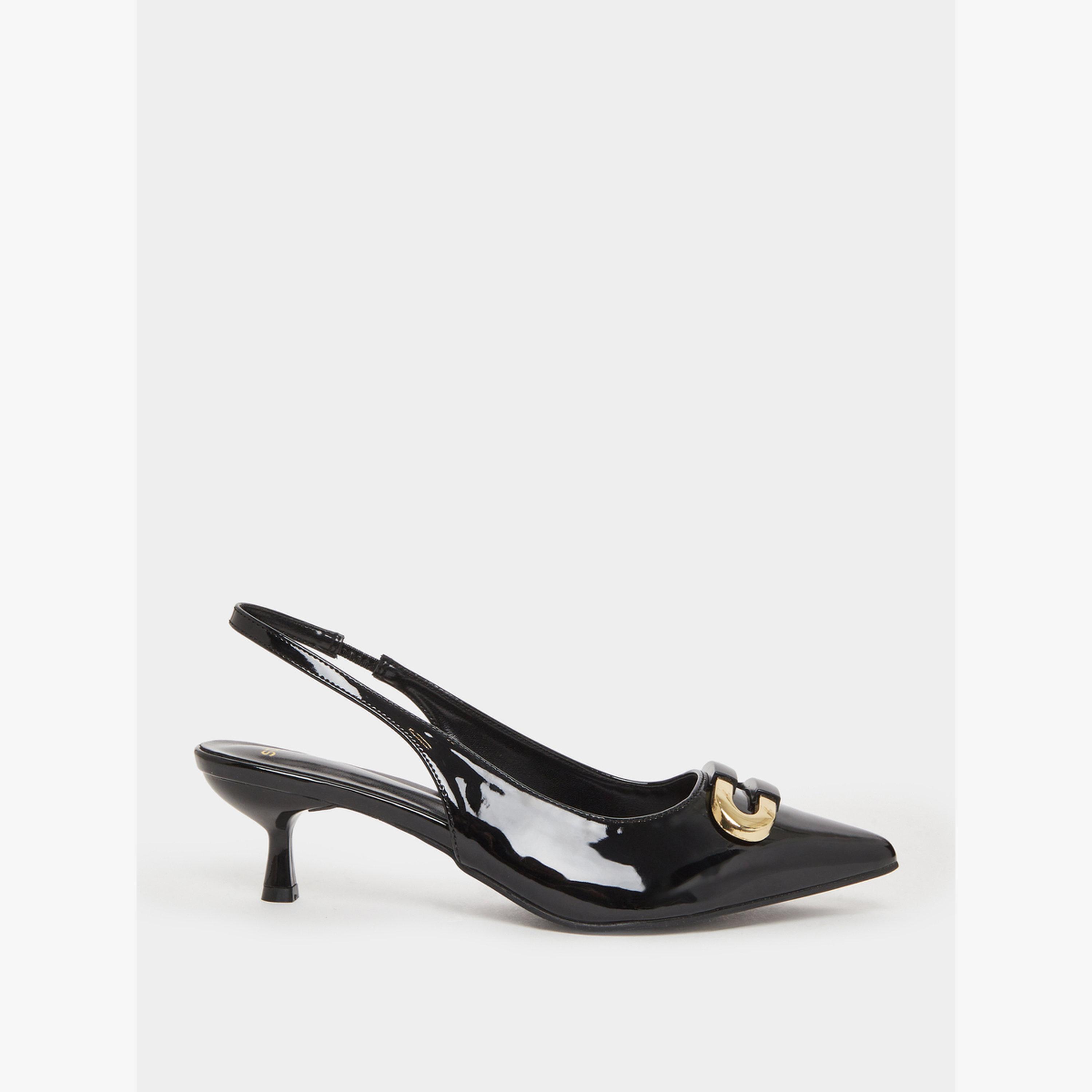 Styli Black Slingback Kitten Heel Shoes-women-shoes-heels-image-2
