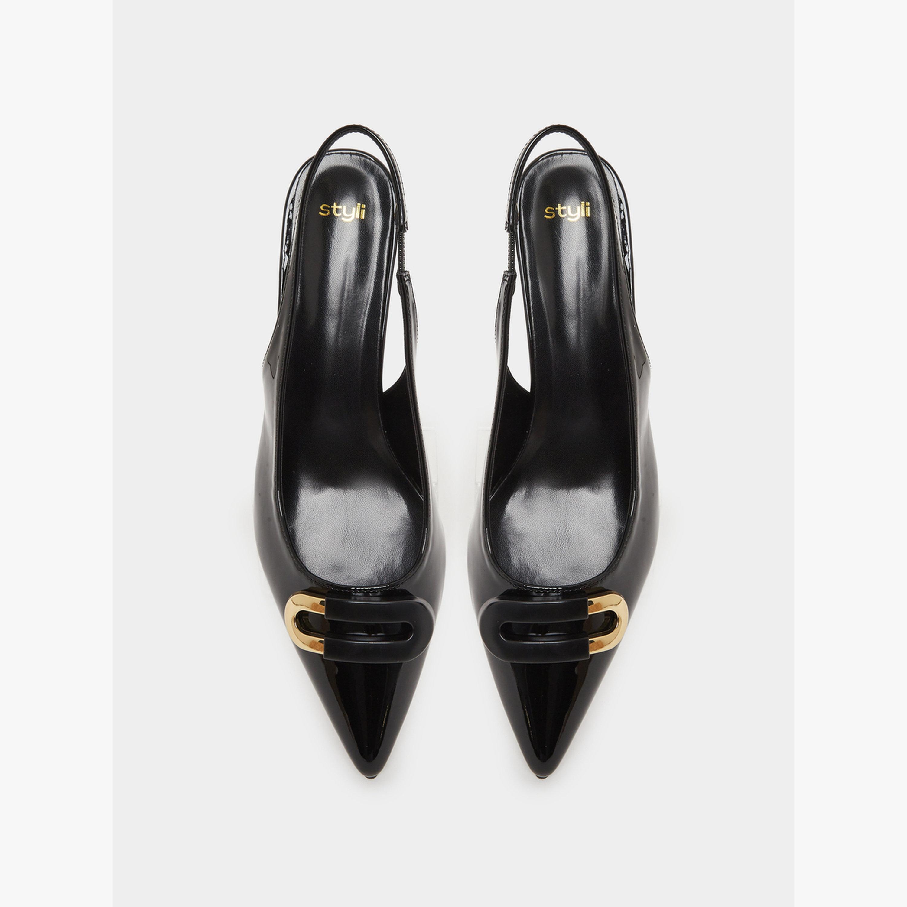 Styli Black Slingback Kitten Heel Shoes-women-shoes-heels-image-3