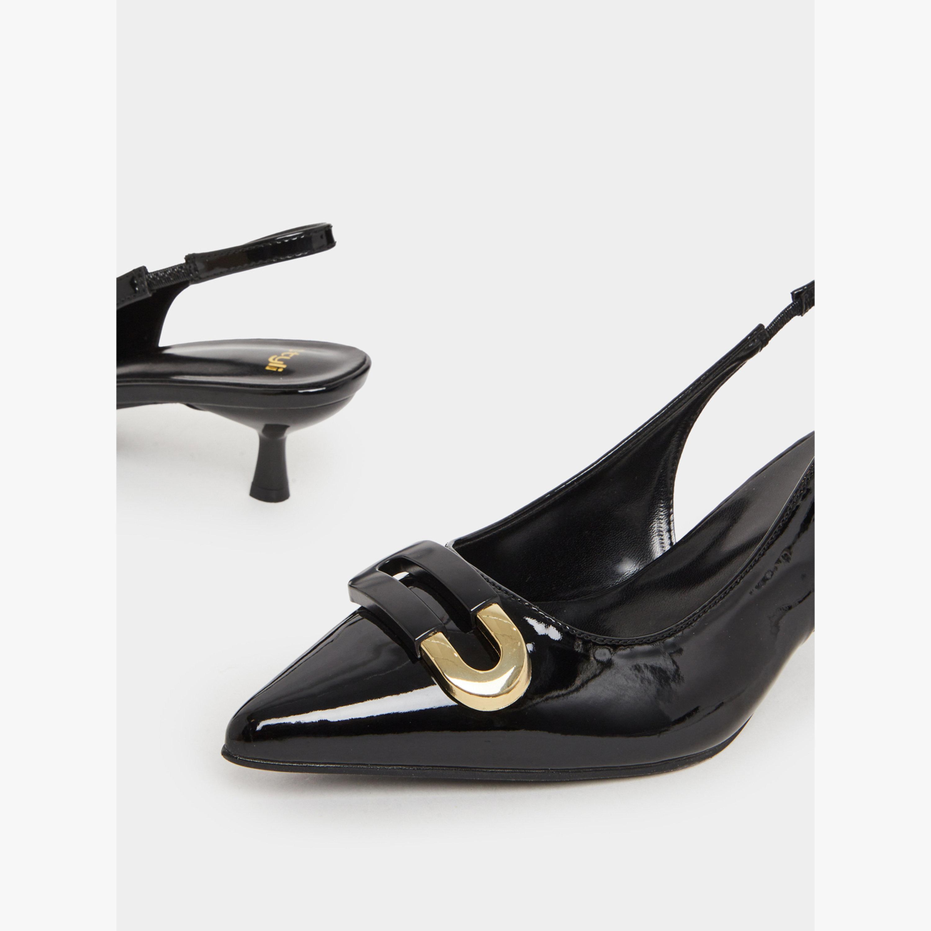 Styli Black Slingback Kitten Heel Shoes-women-shoes-heels-image-4