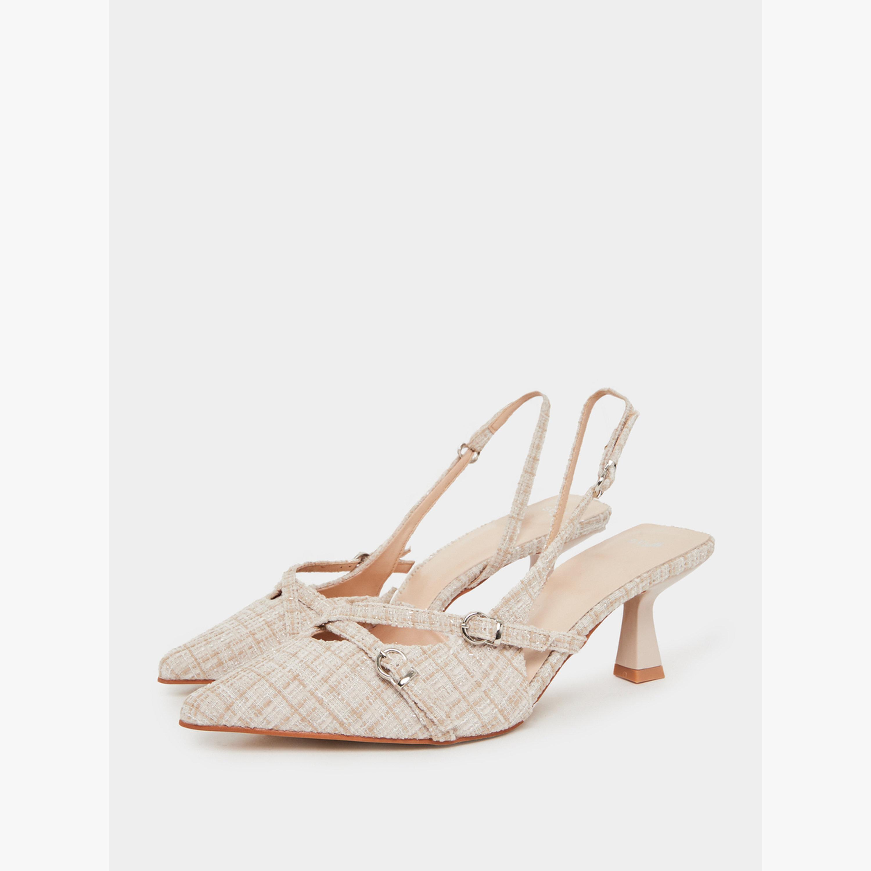 Styli Tweed Slingback Kitten Heels Pumps-women-shoes-heels-image-1