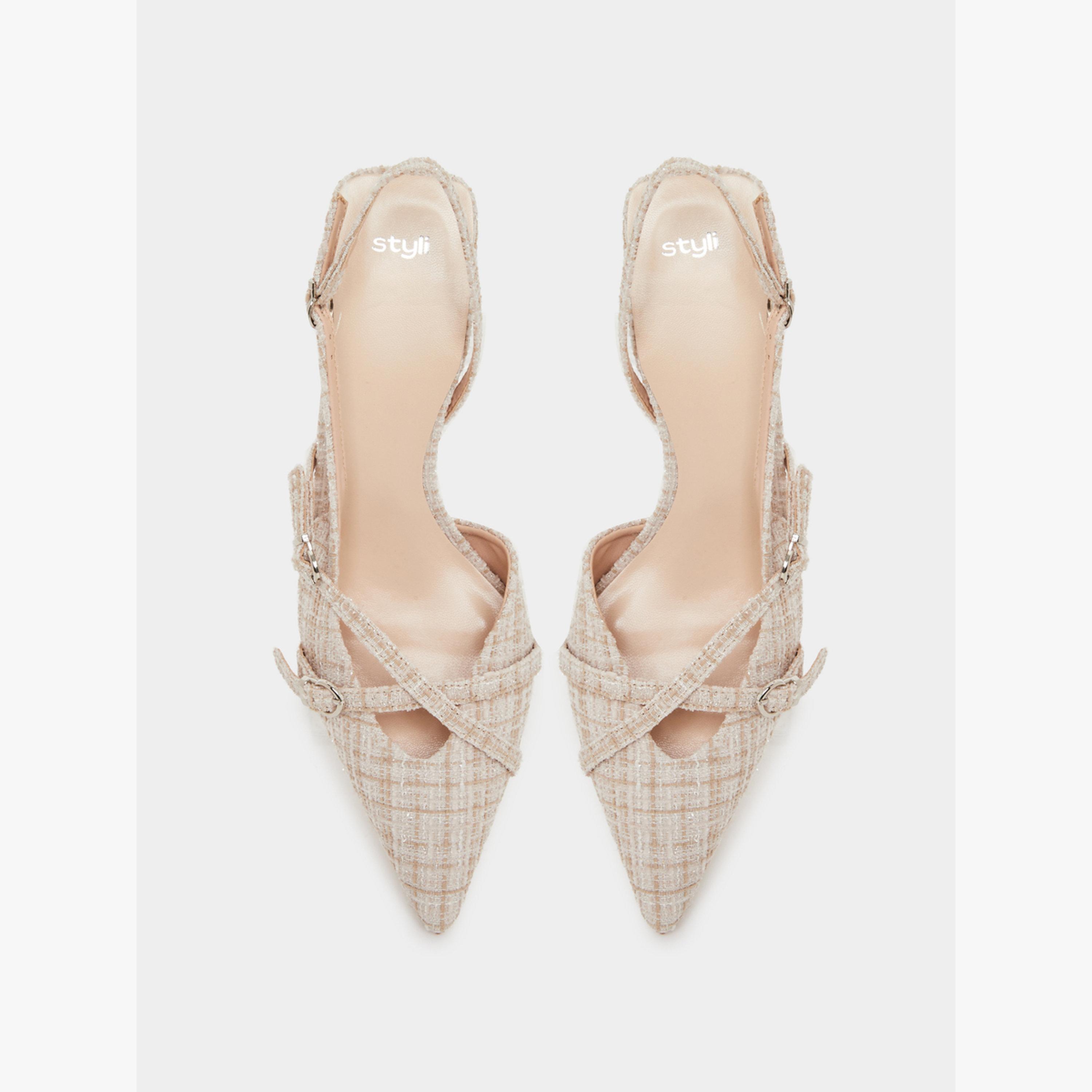 Styli Tweed Slingback Kitten Heels Pumps-women-shoes-heels-image-3