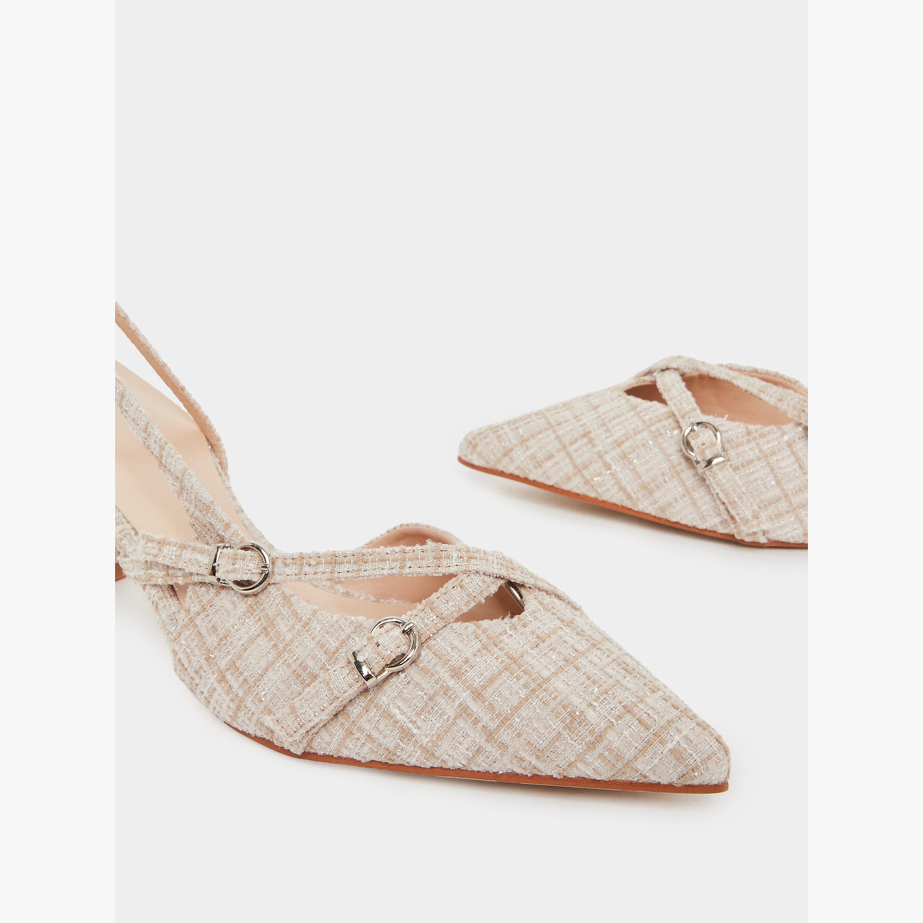 Styli Tweed Slingback Kitten Heels Pumps-women-shoes-heels-image-4