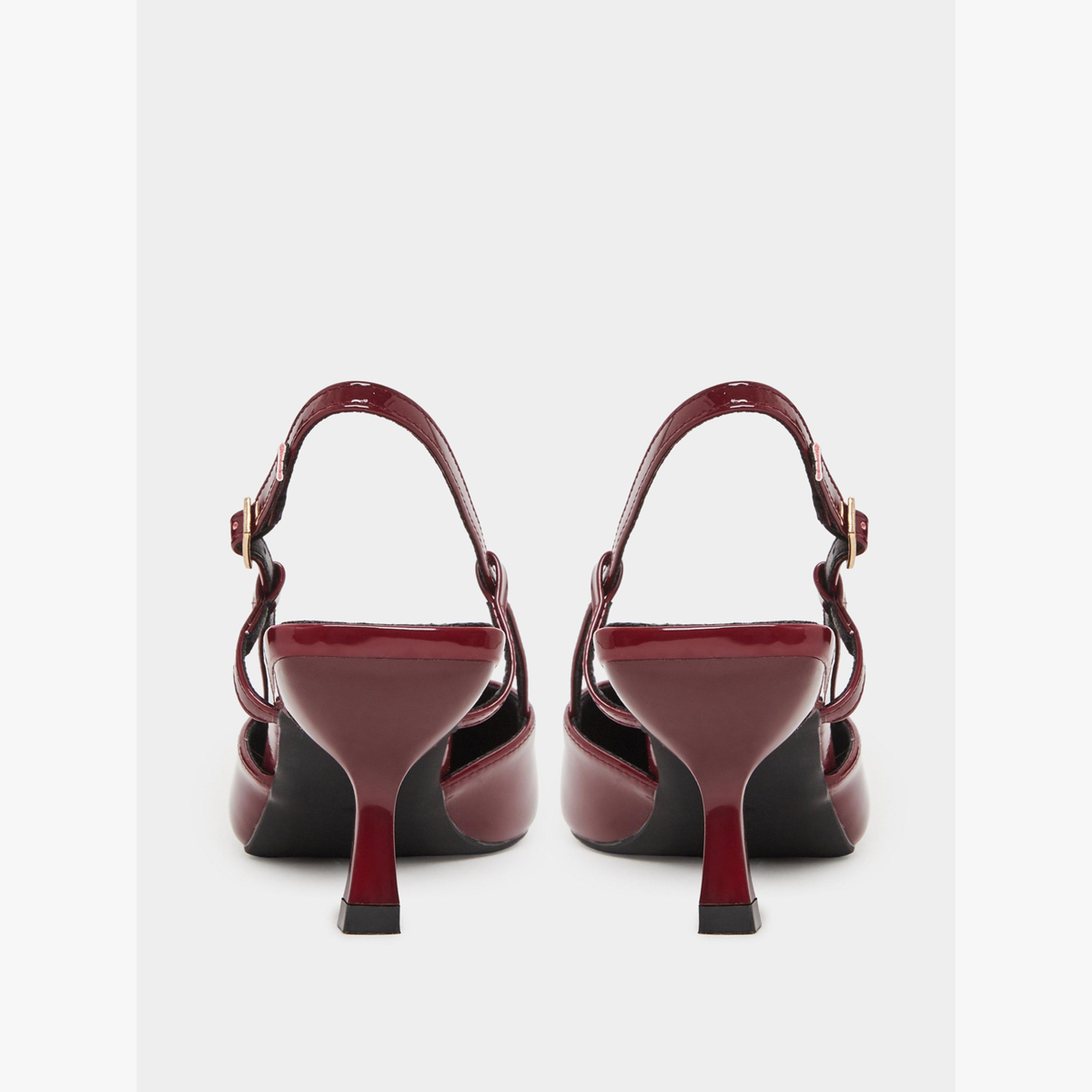 Styli Burgundy Slingback Heels with Flower Detail-women-shoes-heels-image-5